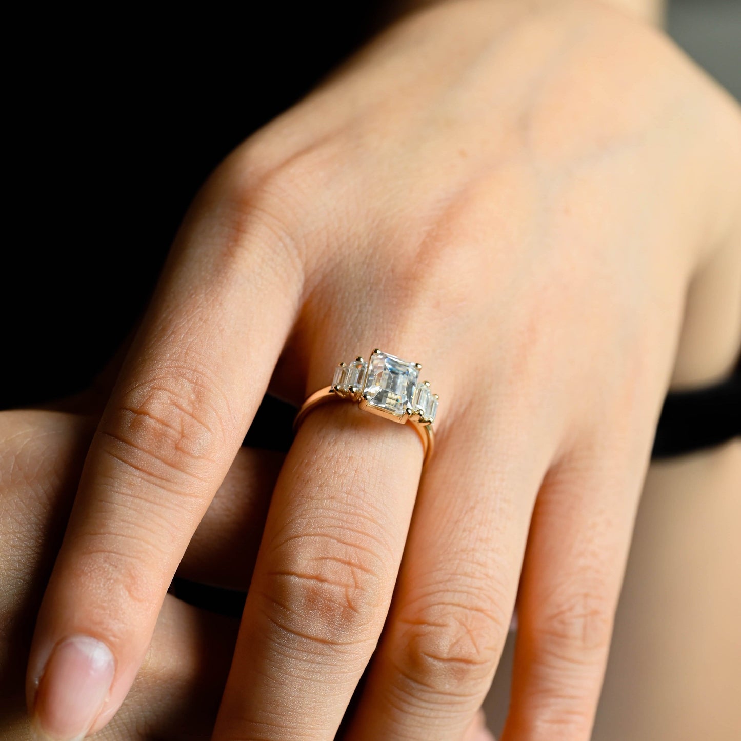 CausYou emerald cut diamond engagement ring CausYou Solid Gold D/VS1 Emerald Cut Lab Grown Diamond Engagement Ring, Baguette Accents Wedding Ring