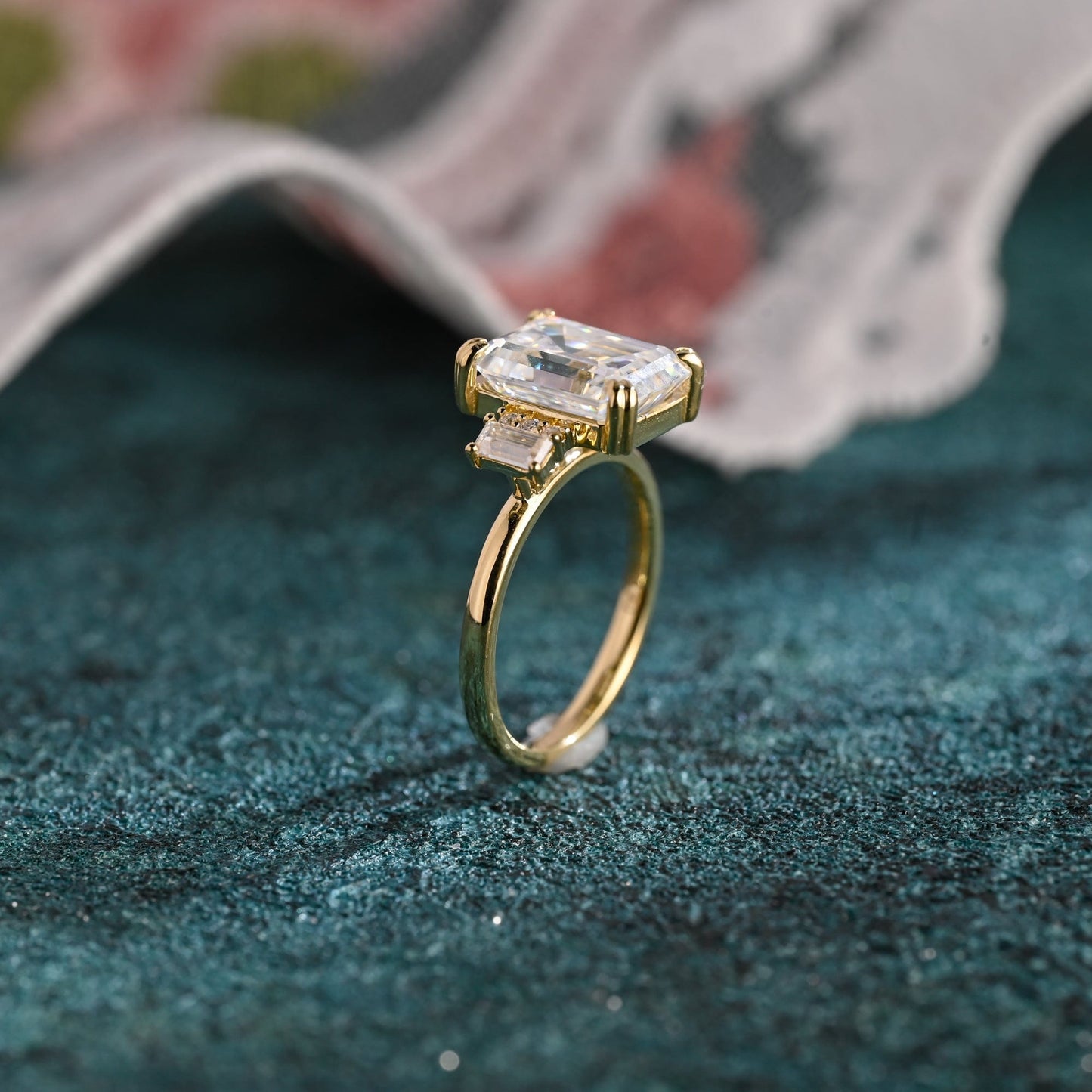 CausYou emerald cut diamond engagement ring CausYou Solid Gold D/VS1 Emerald Cut Lab Grown Diamond Engagement Ring, Baguette Accents Wedding Ring