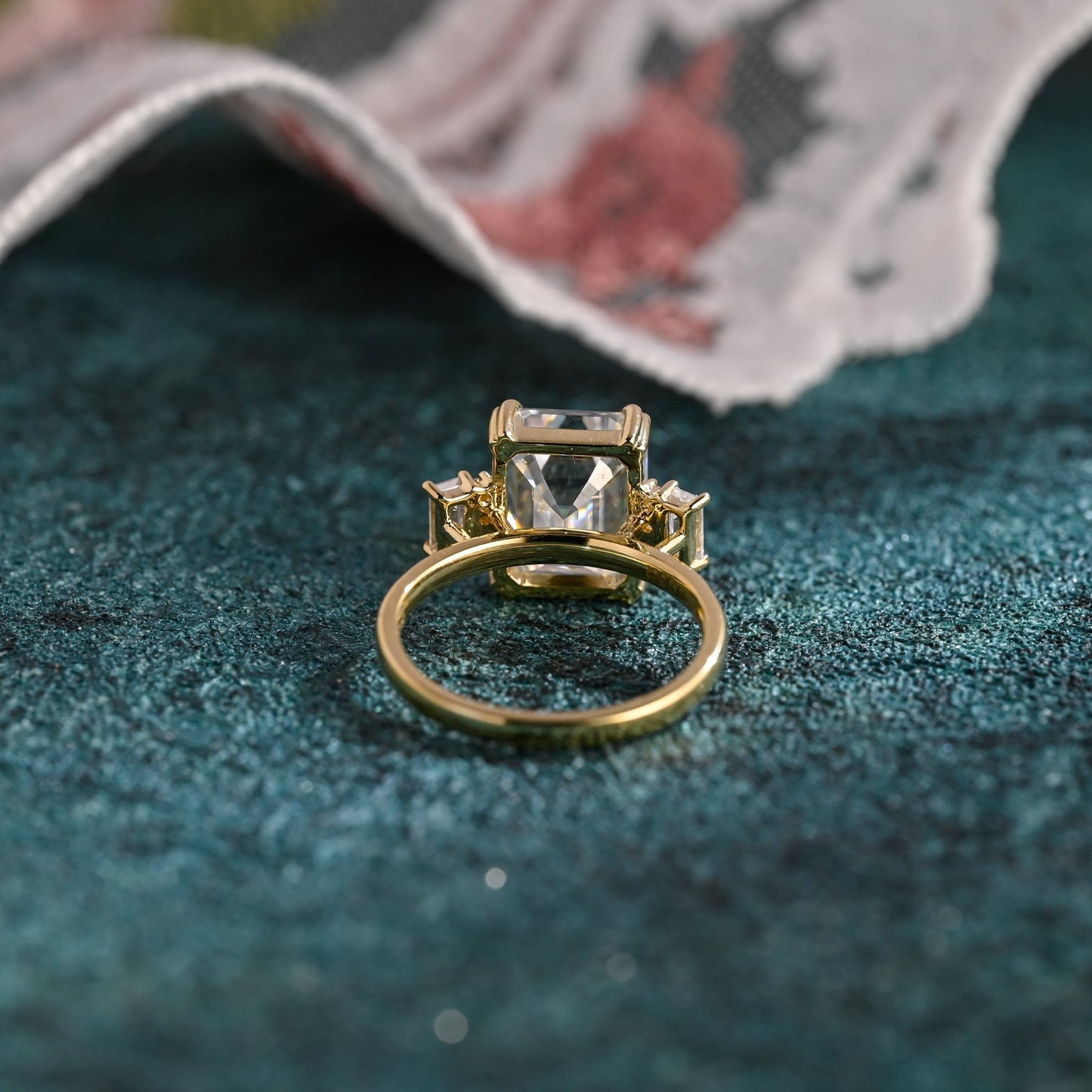 CausYou emerald cut diamond engagement ring CausYou Solid Gold D/VS1 Emerald Cut Lab Grown Diamond Engagement Ring, Baguette Accents Wedding Ring