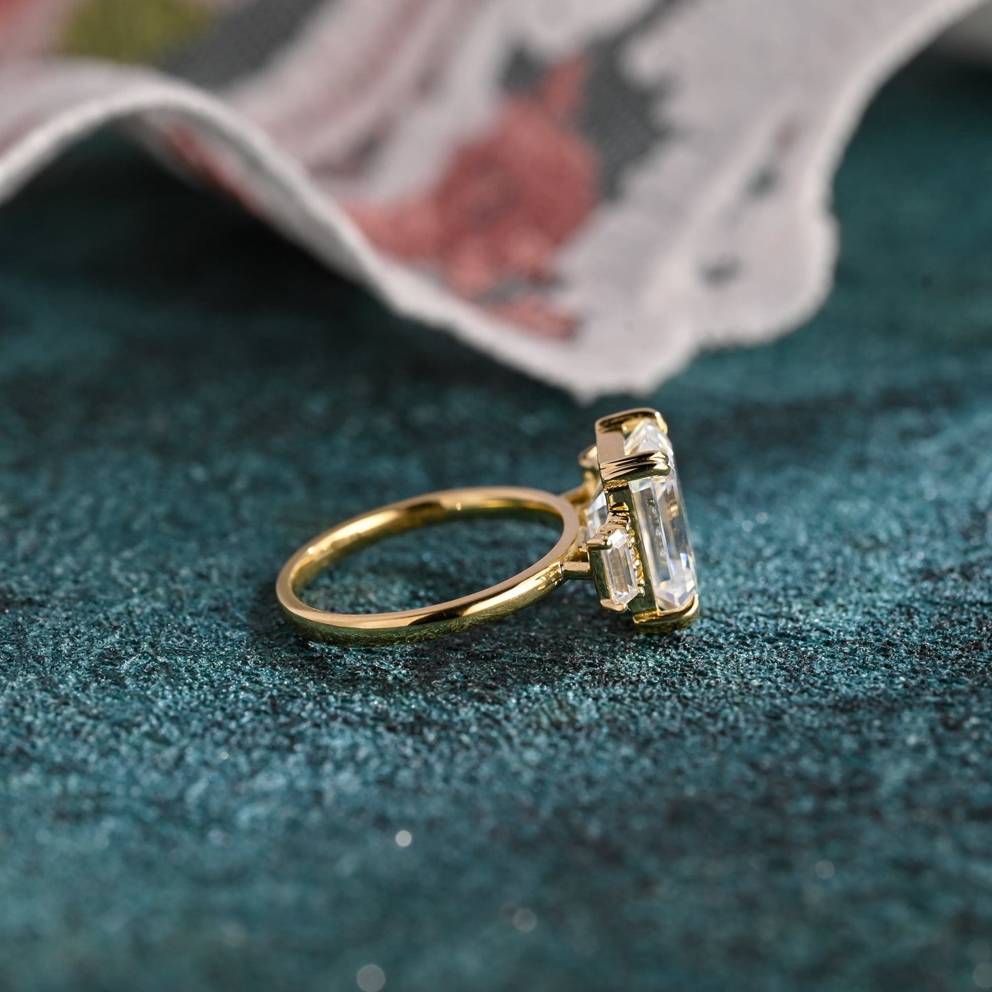 CausYou emerald cut diamond engagement ring CausYou Solid Gold D/VS1 Emerald Cut Lab Grown Diamond Engagement Ring, Baguette Accents Wedding Ring