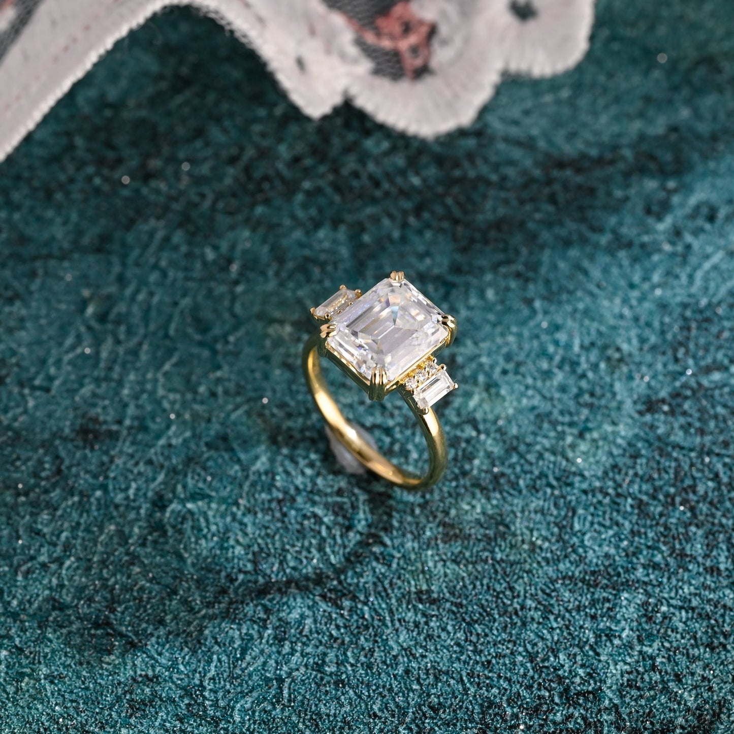 CausYou emerald cut diamond engagement ring CausYou Solid Gold D/VS1 Emerald Cut Lab Grown Diamond Engagement Ring, Baguette Accents Wedding Ring