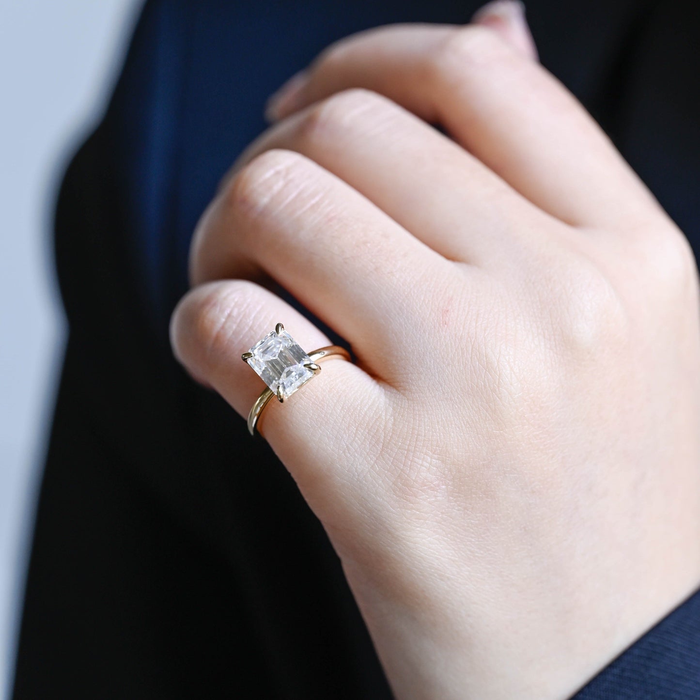 CausYou emerald cut diamond engagement ring CausYou Solid Gold D/VS1 Emerald Cut Lab Grown Diamond Engagement Ring, Solitaire Bridal Promise Ring