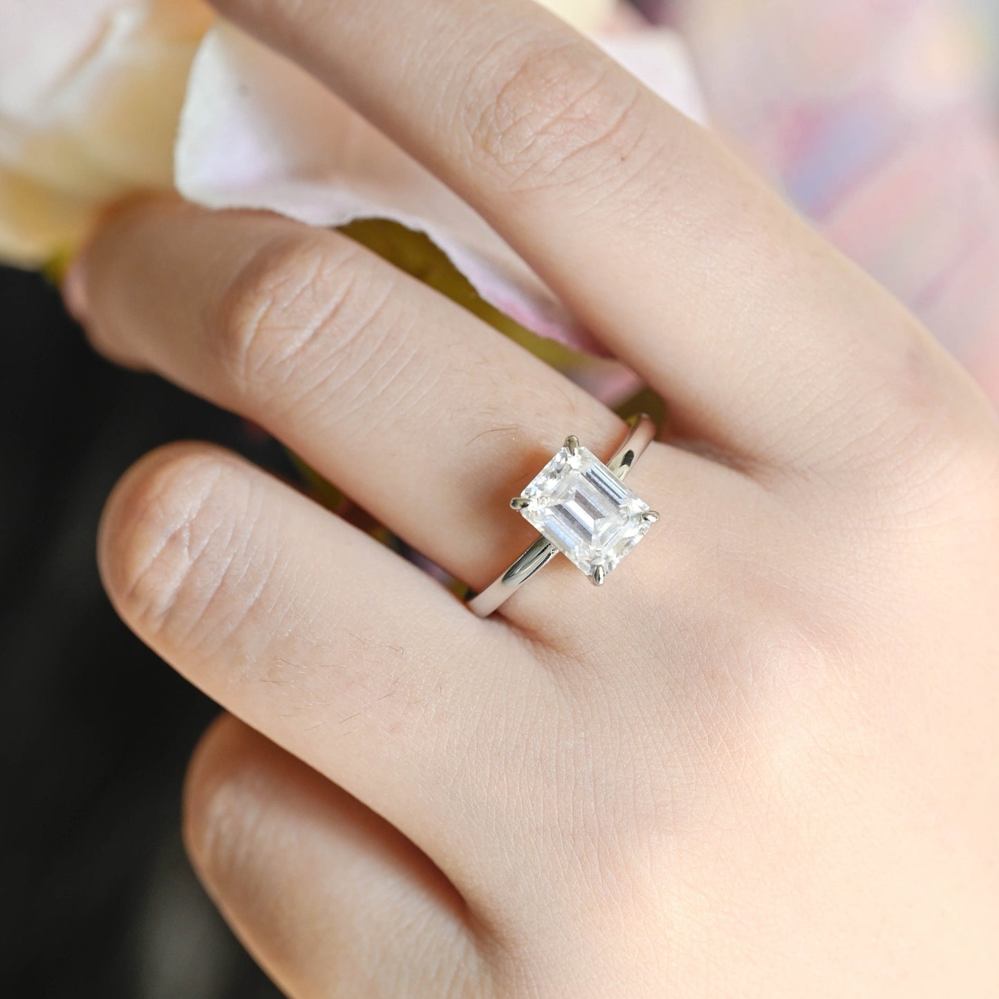 CausYou emerald cut diamond engagement ring CausYou Solid Gold D/VS1 Emerald Cut Lab Grown Diamond Engagement Ring, Solitaire Wedding Bridal Ring
