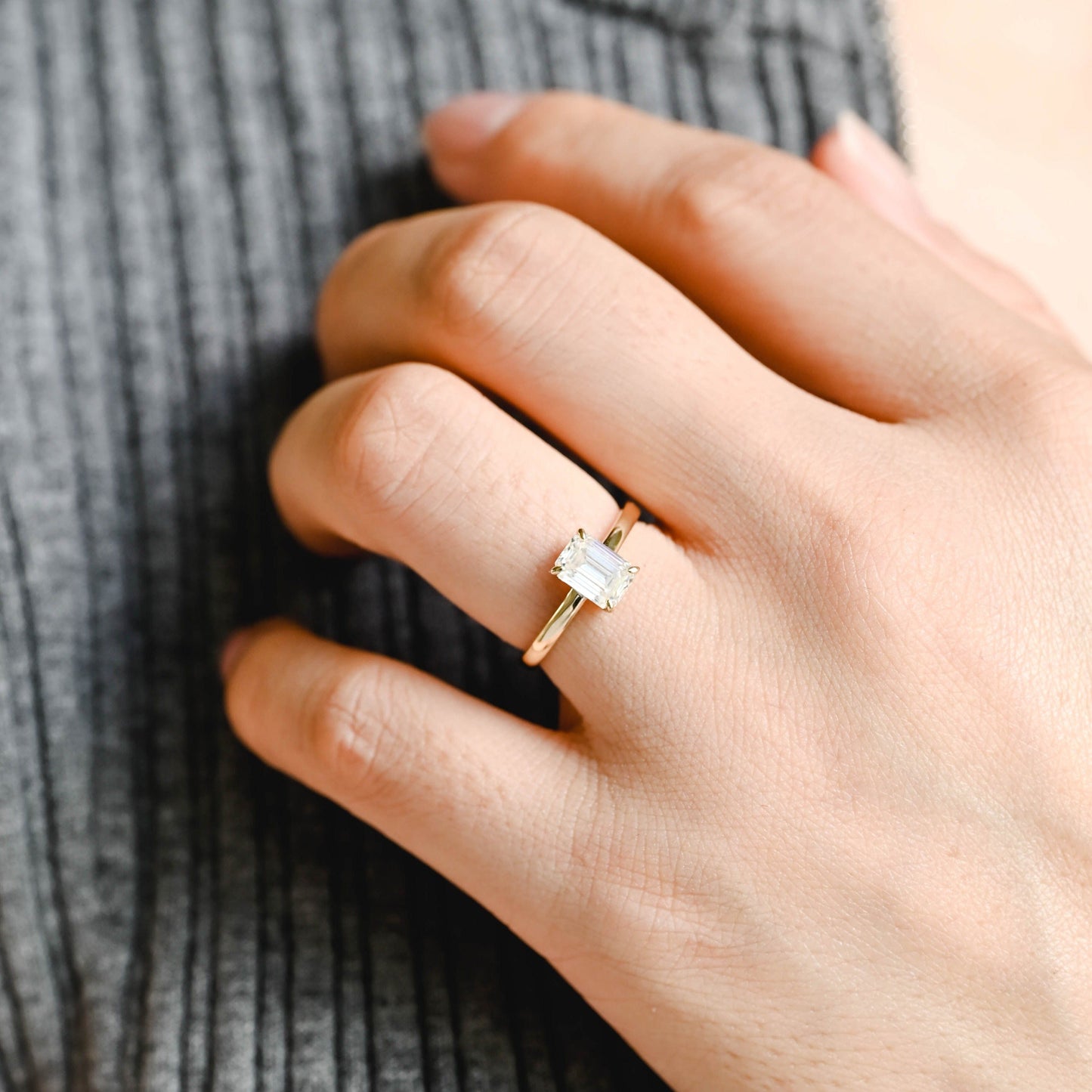 CausYou emerald cut diamond engagement ring CausYou Solid Gold D/VS1 Emerald Cut Lab Grown Diamond Engagement Ring, Solitaire Wedding Bridal Ring