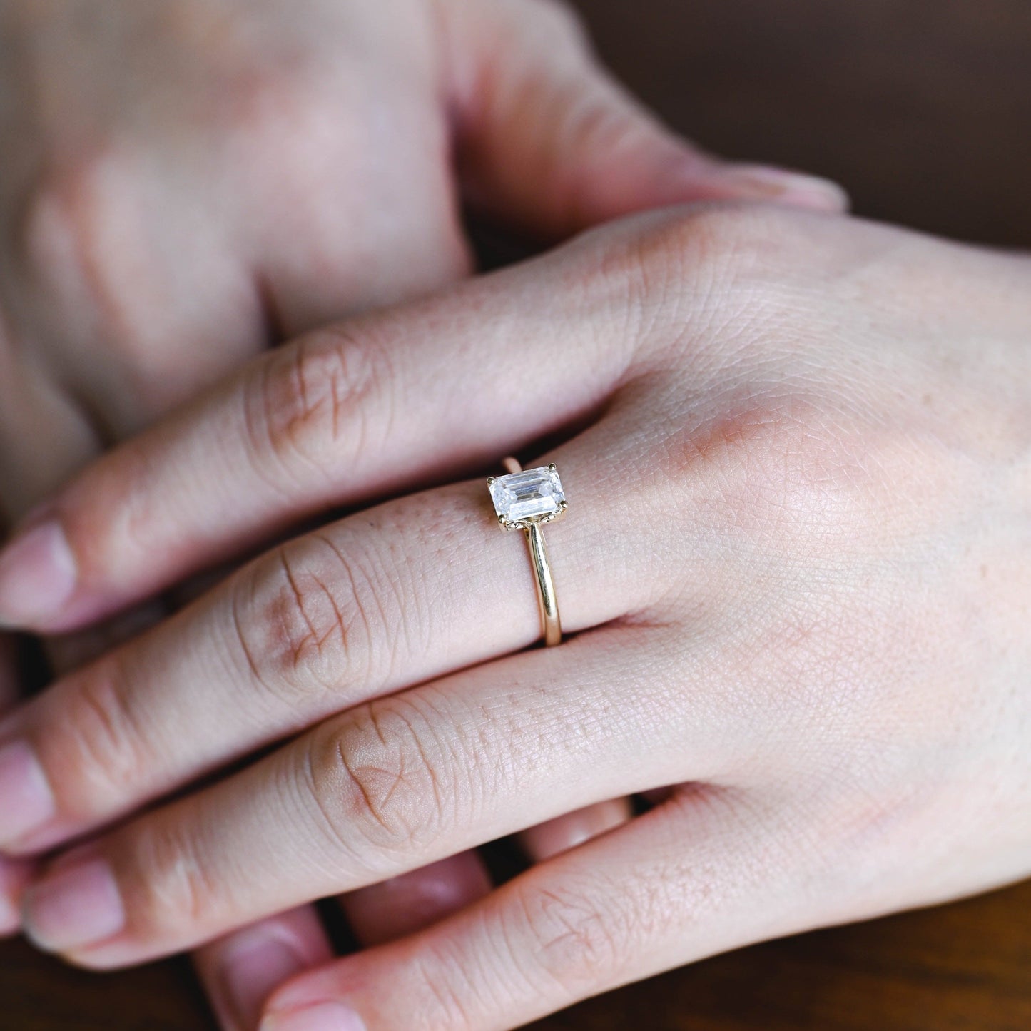 CausYou emerald cut diamond engagement ring CausYou Solid Gold D/VS1 Emerald Cut Lab Grown Diamond Engagement Ring, Solitaire Wedding Promise Ring