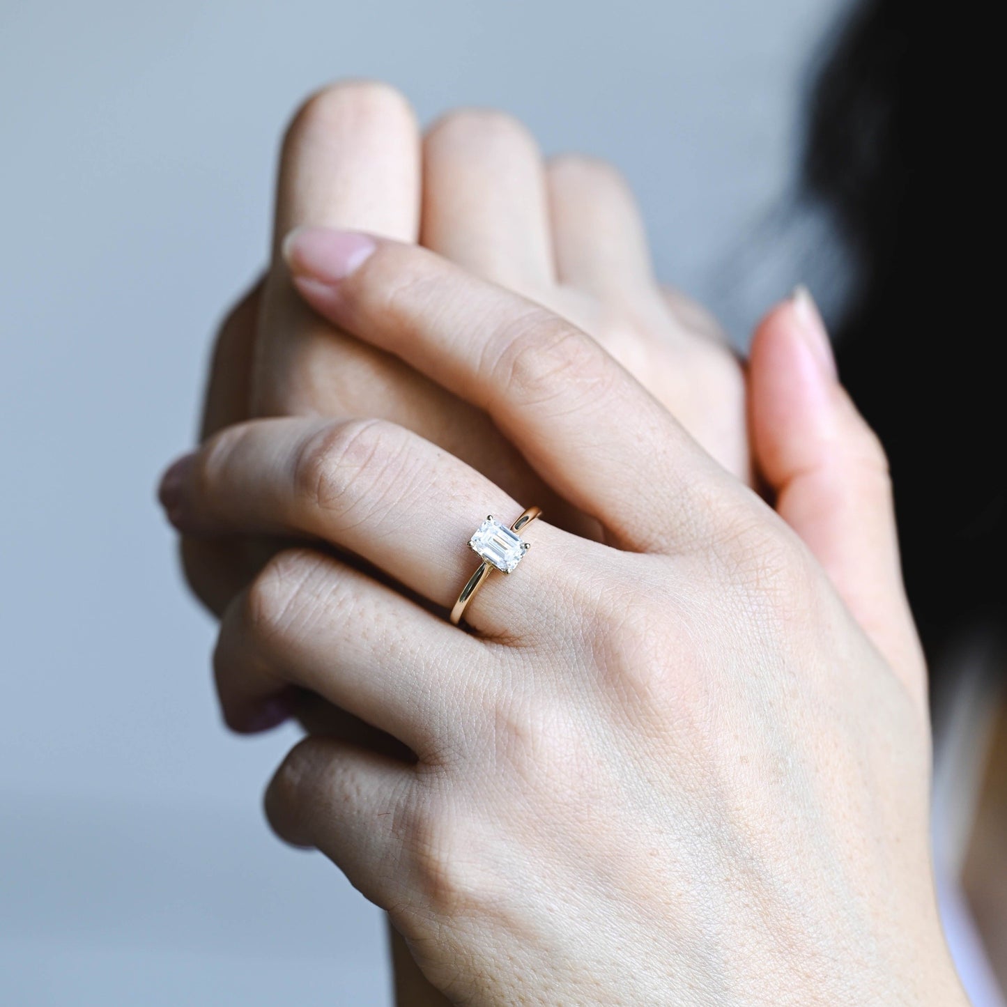 CausYou emerald cut diamond engagement ring CausYou Solid Gold D/VS1 Emerald Cut Lab Grown Diamond Engagement Ring, Solitaire Wedding Promise Ring
