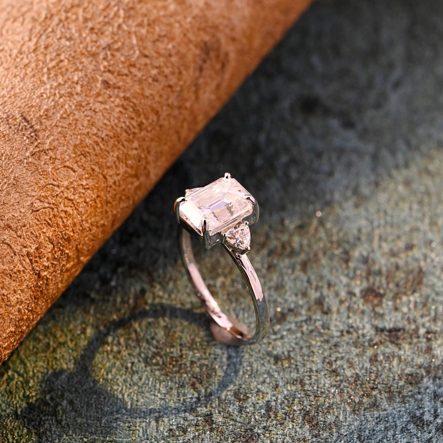 CausYou emerald cut diamond engagement ring CausYou Solid Gold D/VS1 Emerald Cut Lab Grown Diamond Engagement Ring, Three Stone Wedding Ring For Her