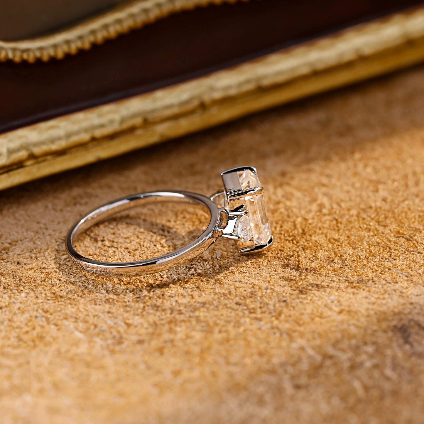 CausYou emerald cut diamond engagement ring CausYou Solid Gold D/VS1 Emerald Cut Lab Grown Diamond Engagement Ring, Three Stone Wedding Ring For Her