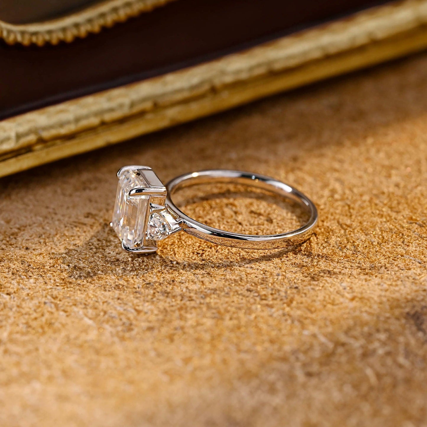 CausYou emerald cut diamond engagement ring CausYou Solid Gold D/VS1 Emerald Cut Lab Grown Diamond Engagement Ring, Three Stone Wedding Ring For Her