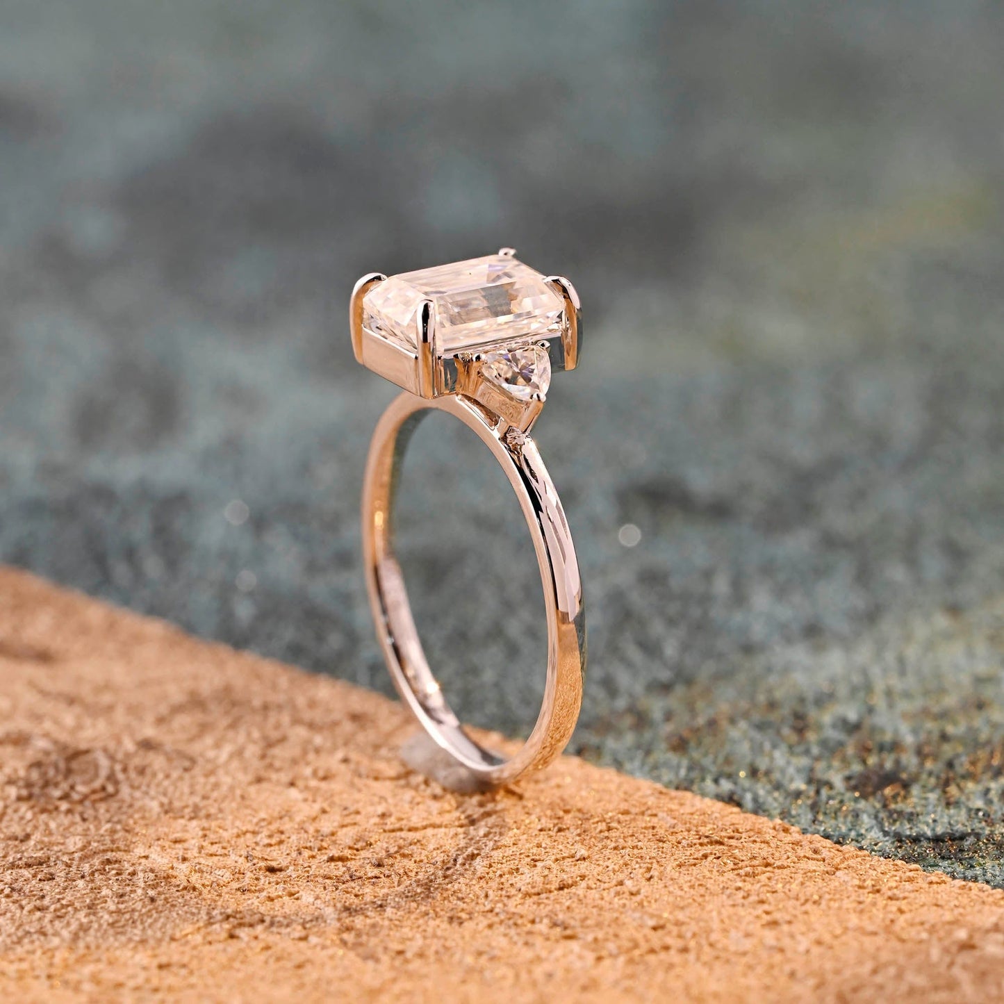 CausYou emerald cut diamond engagement ring CausYou Solid Gold D/VS1 Emerald Cut Lab Grown Diamond Engagement Ring, Three Stone Wedding Ring For Her