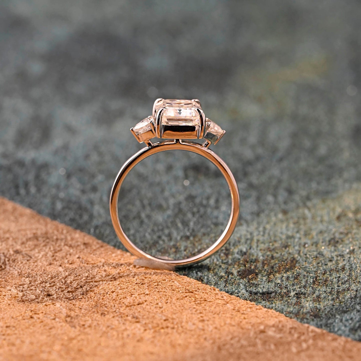 CausYou emerald cut diamond engagement ring CausYou Solid Gold D/VS1 Emerald Cut Lab Grown Diamond Engagement Ring, Three Stone Wedding Ring For Her