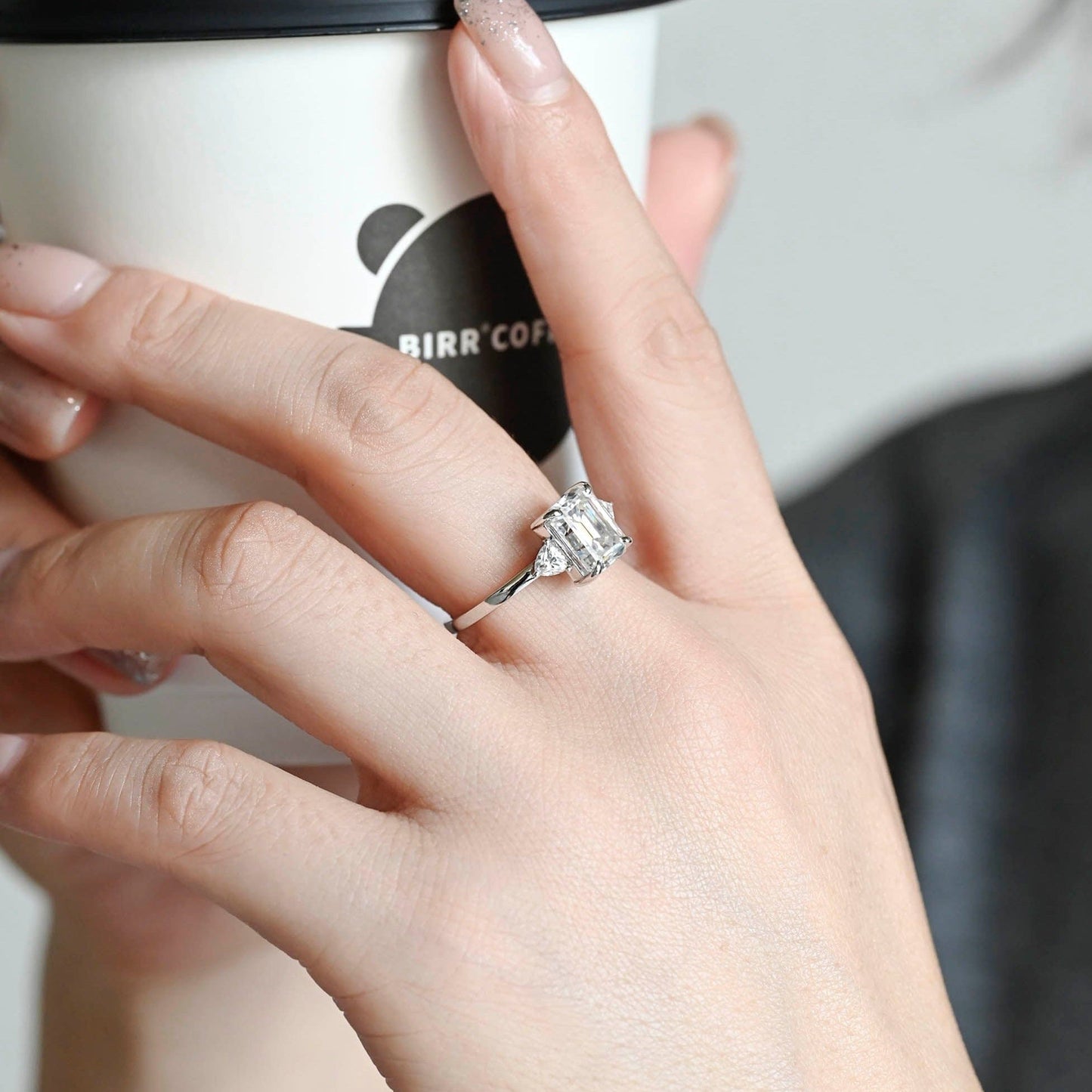 CausYou emerald cut diamond engagement ring CausYou Solid Gold D/VS1 Emerald Cut Lab Grown Diamond Engagement Ring, Three Stone Wedding Ring For Her