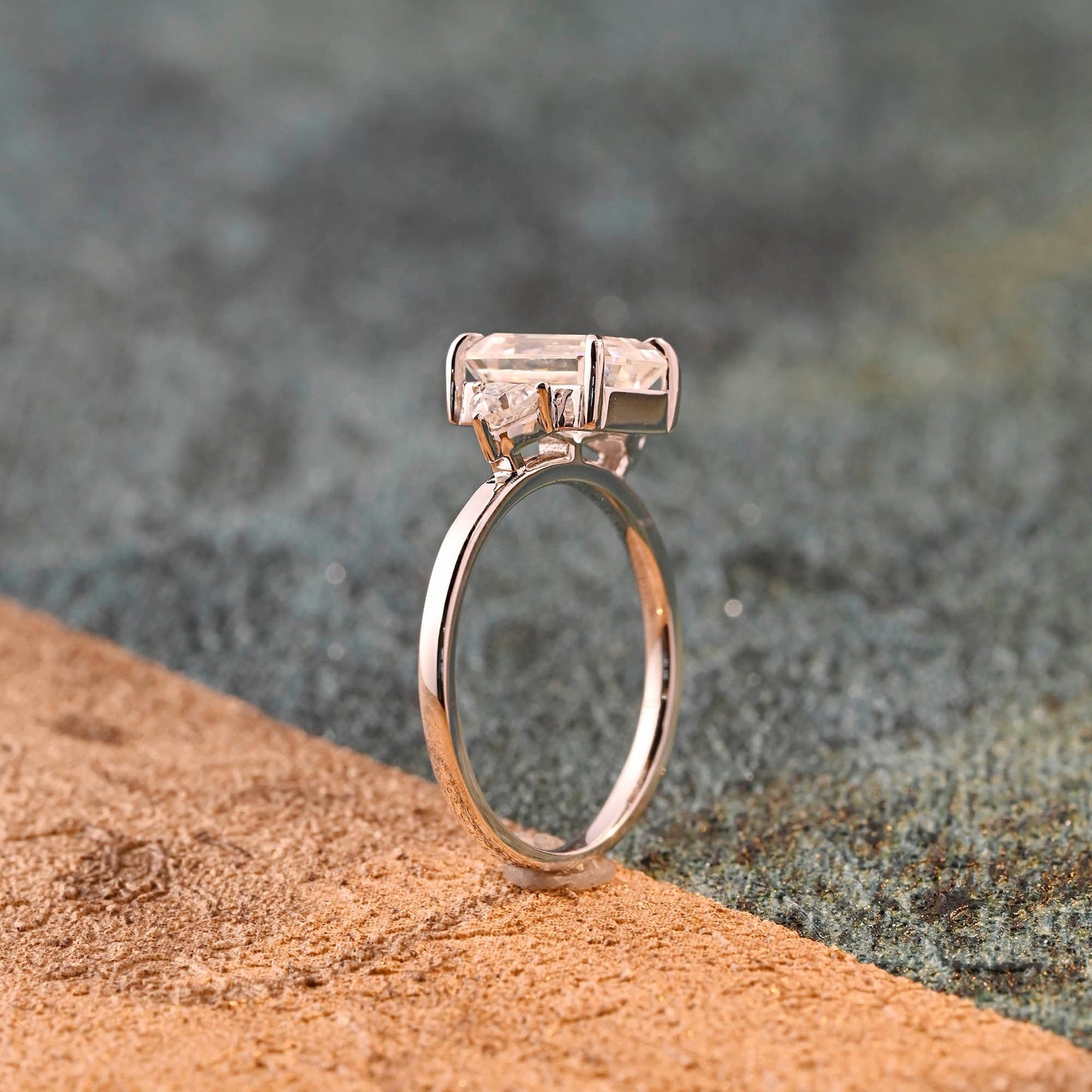 CausYou emerald cut diamond engagement ring CausYou Solid Gold D/VS1 Emerald Cut Lab Grown Diamond Engagement Ring, Three Stone Wedding Ring For Her