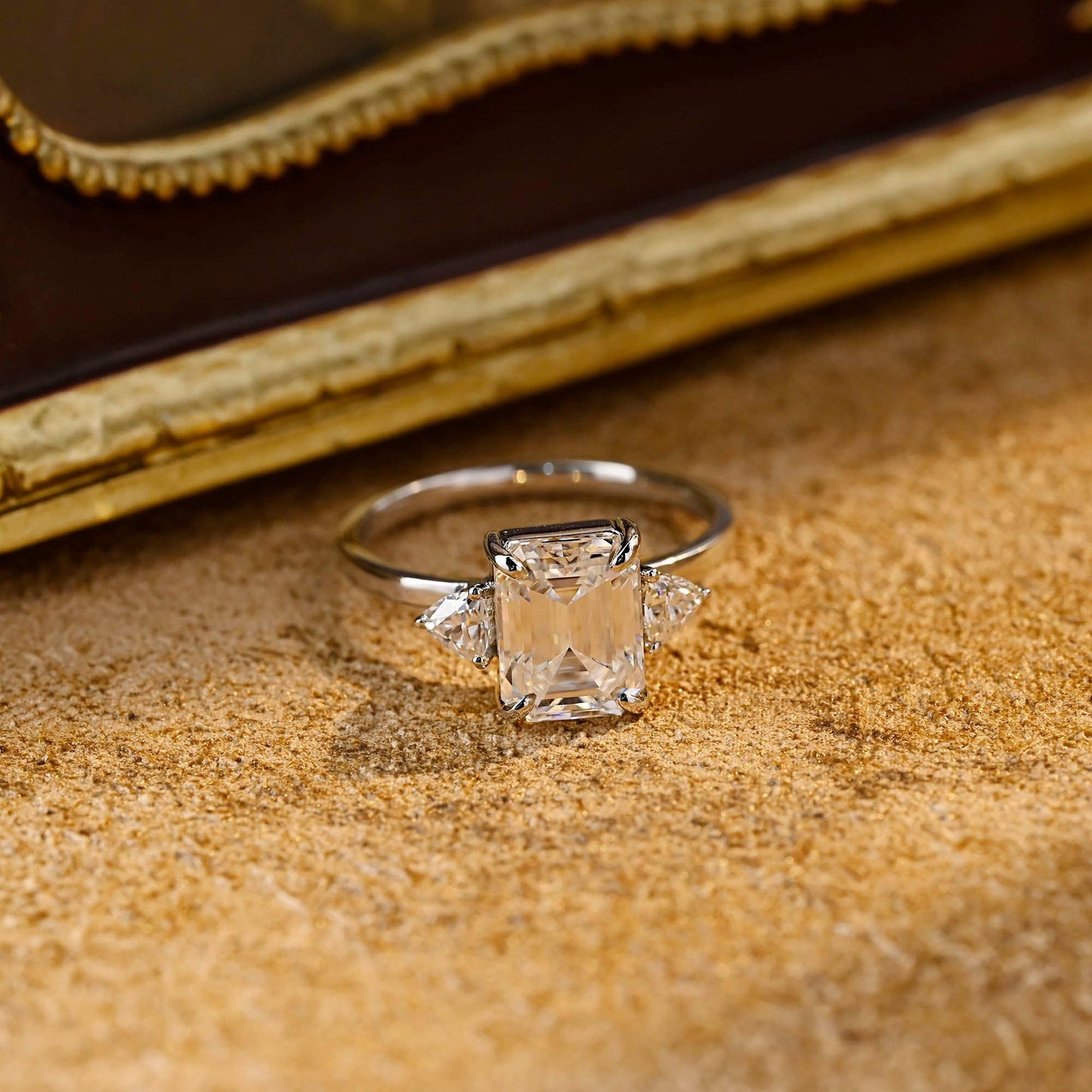 CausYou emerald cut diamond engagement ring CausYou Solid Gold D/VS1 Emerald Cut Lab Grown Diamond Engagement Ring, Three Stone Wedding Ring For Her