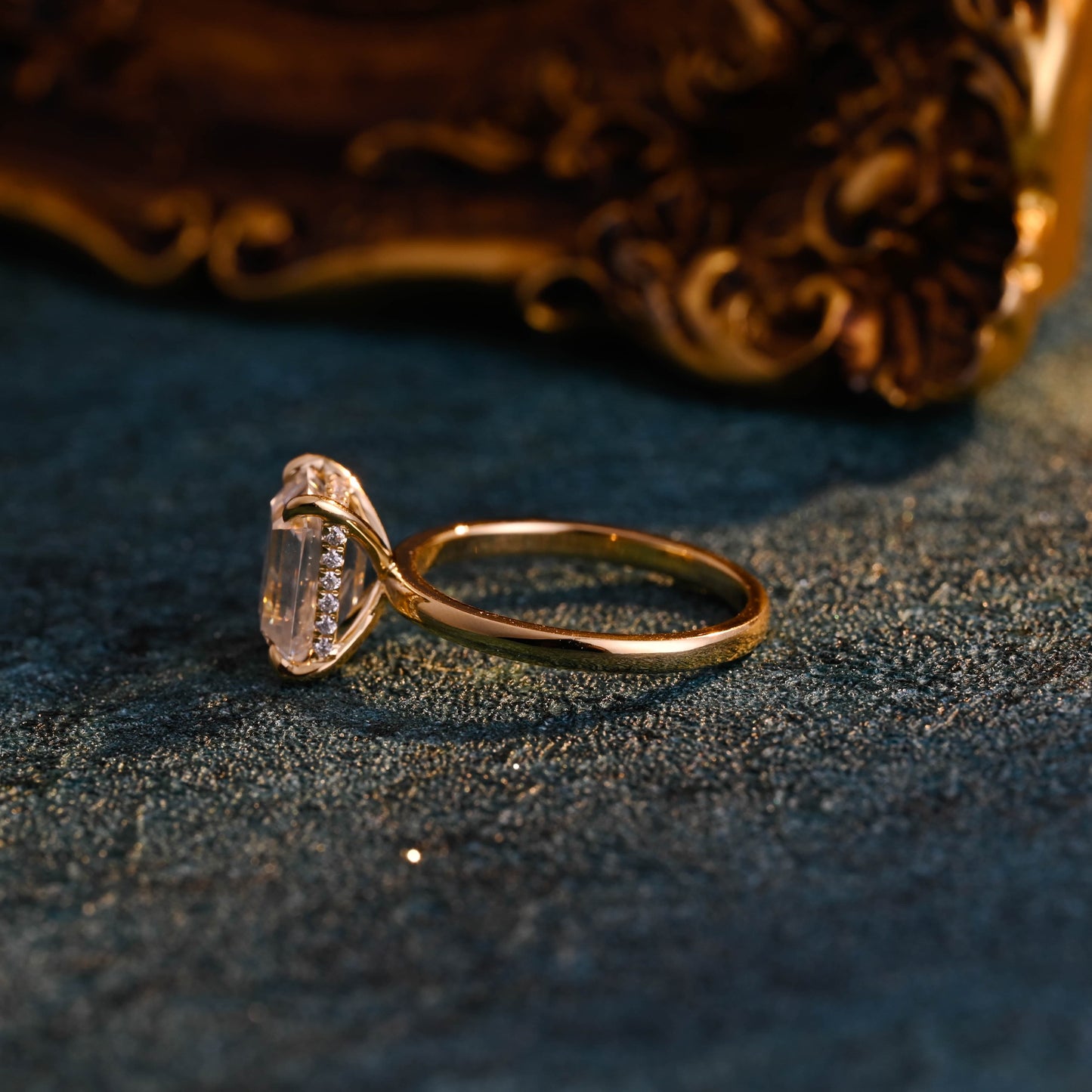 CausYou emerald cut diamond engagement ring CausYou Solid Gold D/VS1 Emerald Cut Lab Grown Diamond Ring, Hidden Halo Bridal Wedding Ring