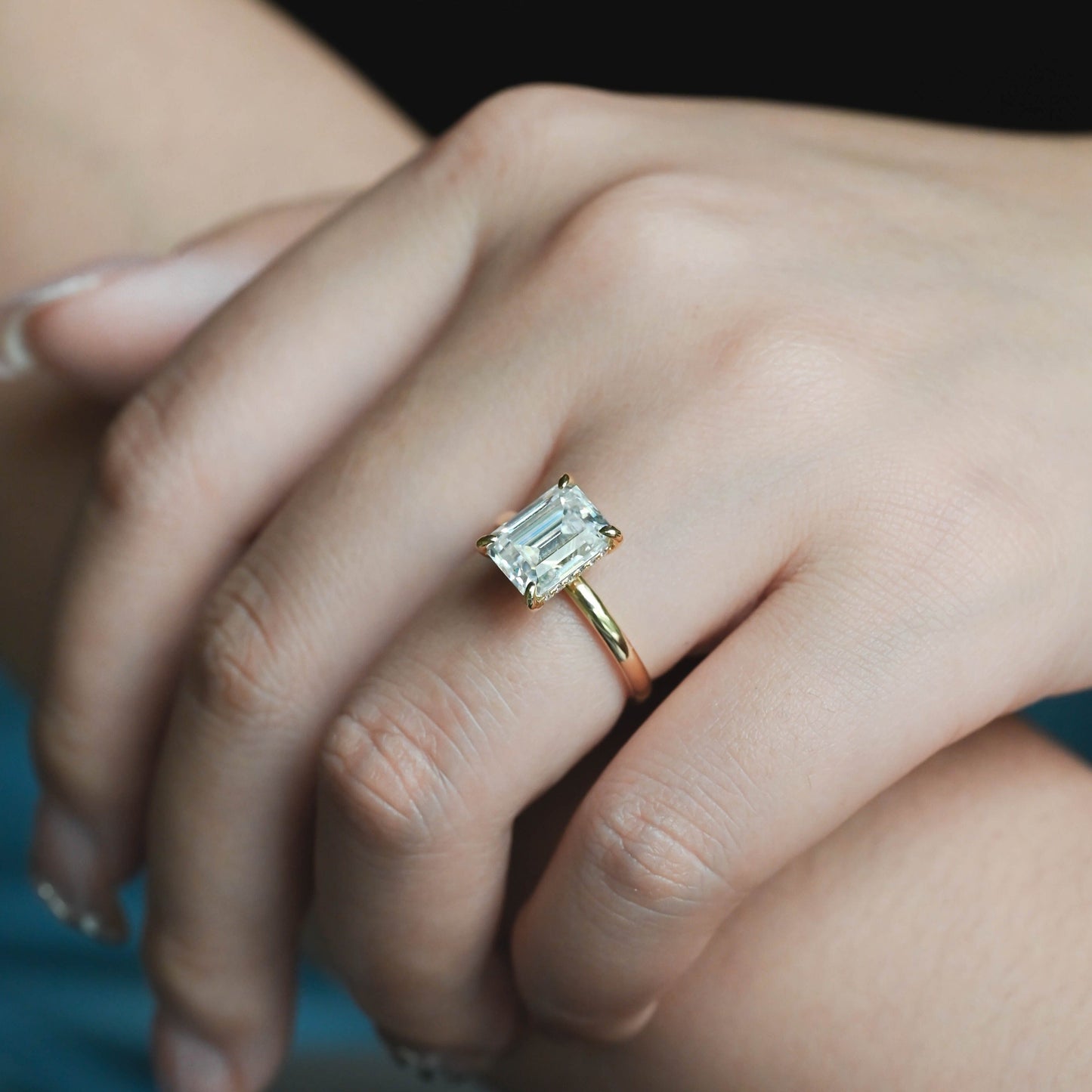 CausYou emerald cut diamond engagement ring CausYou Solid Gold D/VS1 Emerald Cut Lab Grown Diamond Ring, Hidden Halo Bridal Wedding Ring