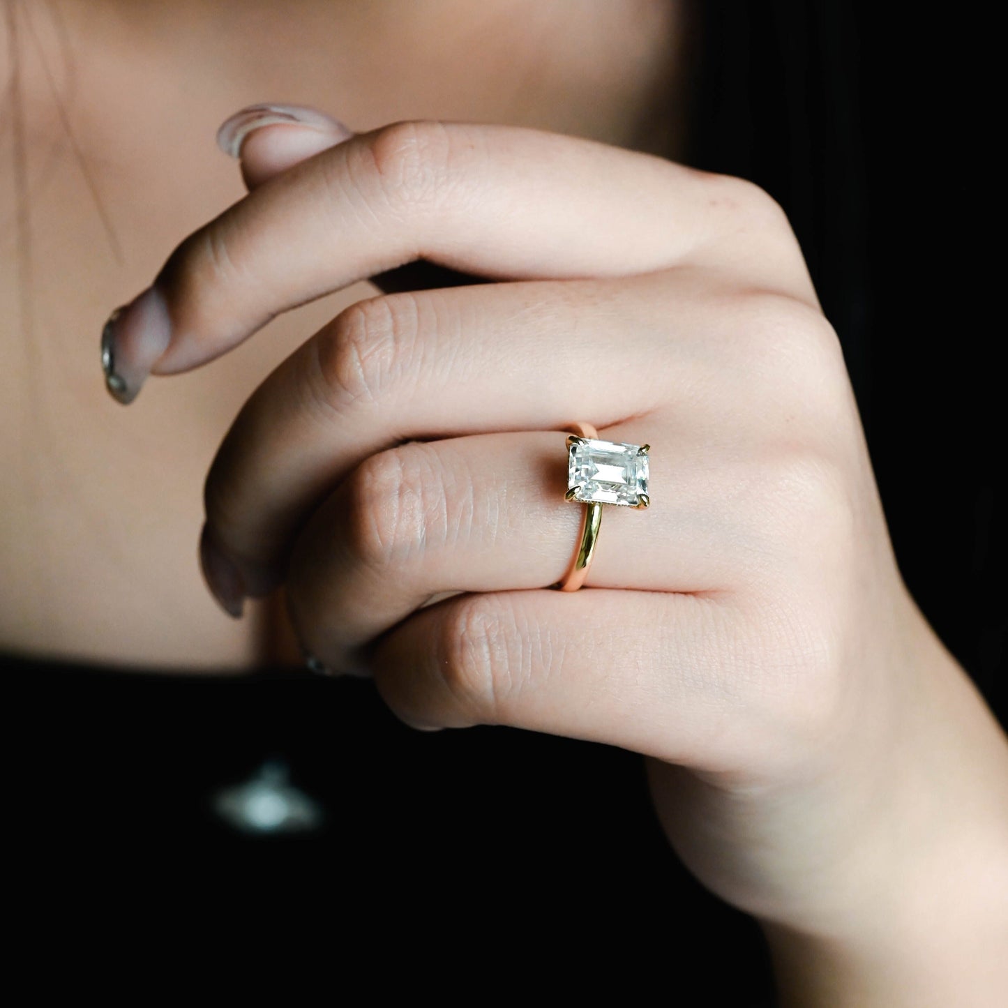 CausYou emerald cut diamond engagement ring CausYou Solid Gold D/VS1 Emerald Cut Lab Grown Diamond Ring, Hidden Halo Bridal Wedding Ring