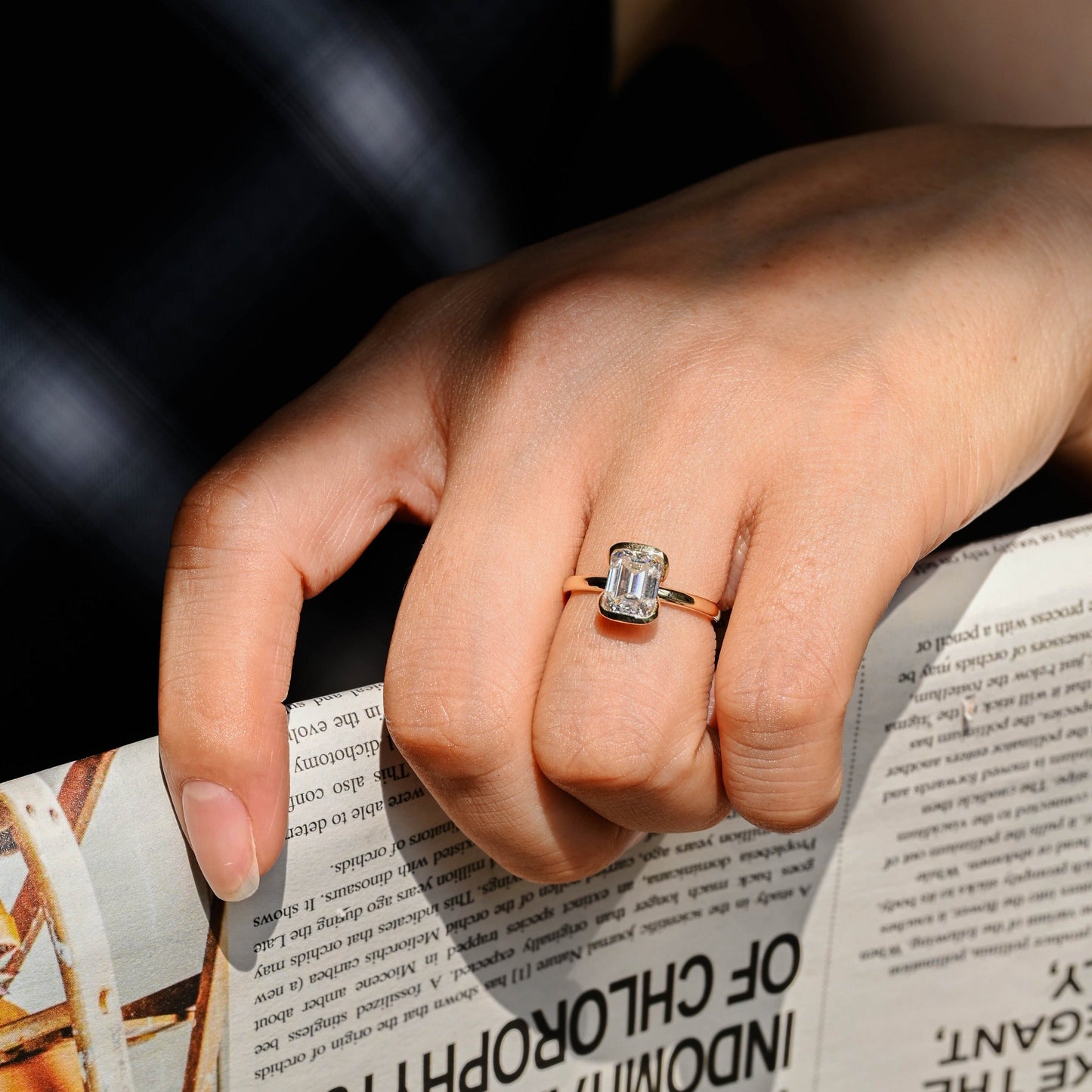 CausYou emerald cut diamond engagement ring CausYou Solid Gold D/VS1 Half Bezel Emerald Cut Lab Grown Diamond Engagement Ring, Solitaire Bridal Promise Ring