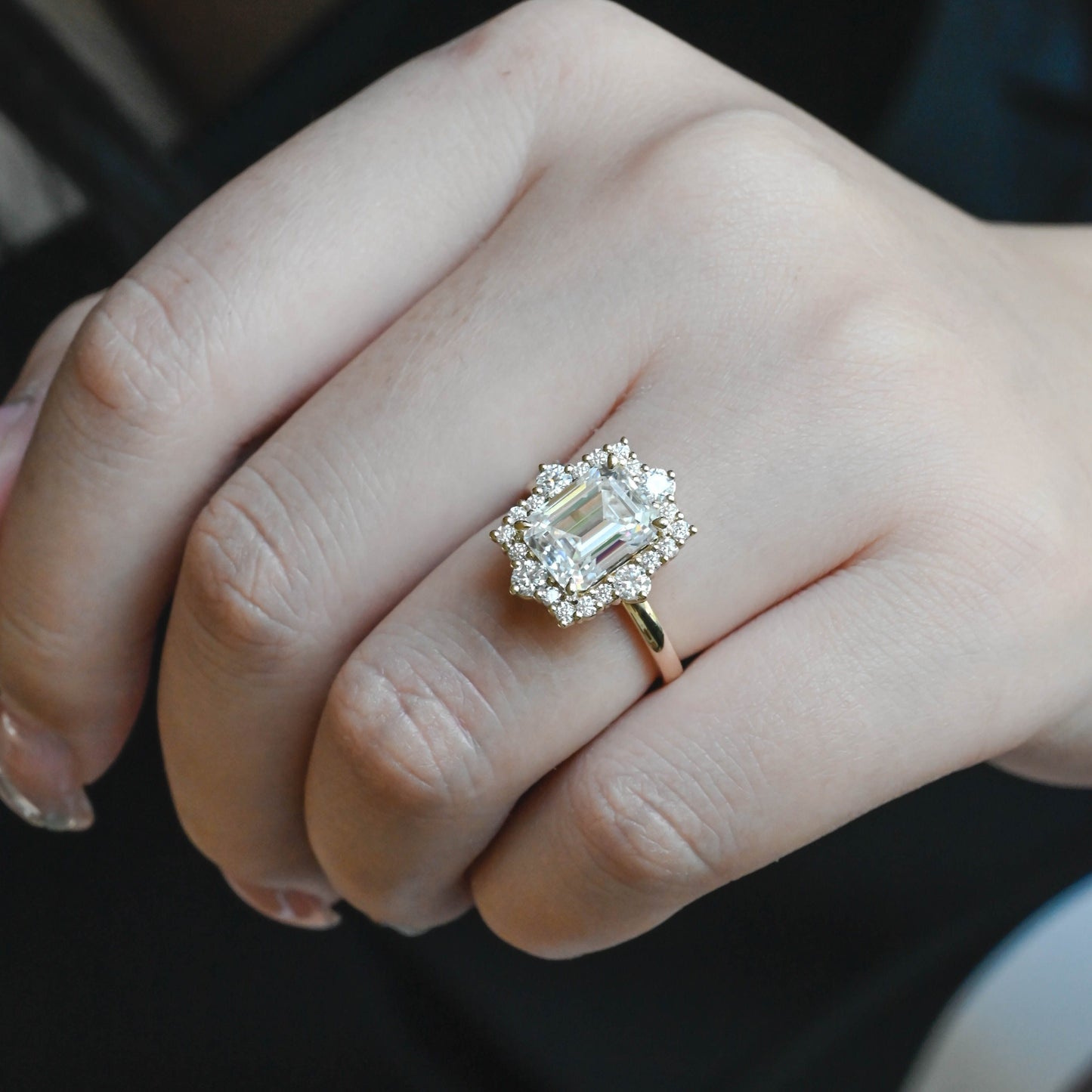 CausYou emerald cut diamond engagement ring CausYou Solid Gold D/VS1 Halo Emerald Cut Lab Grown Diamond Engagement Ring, Promise Ring for Her