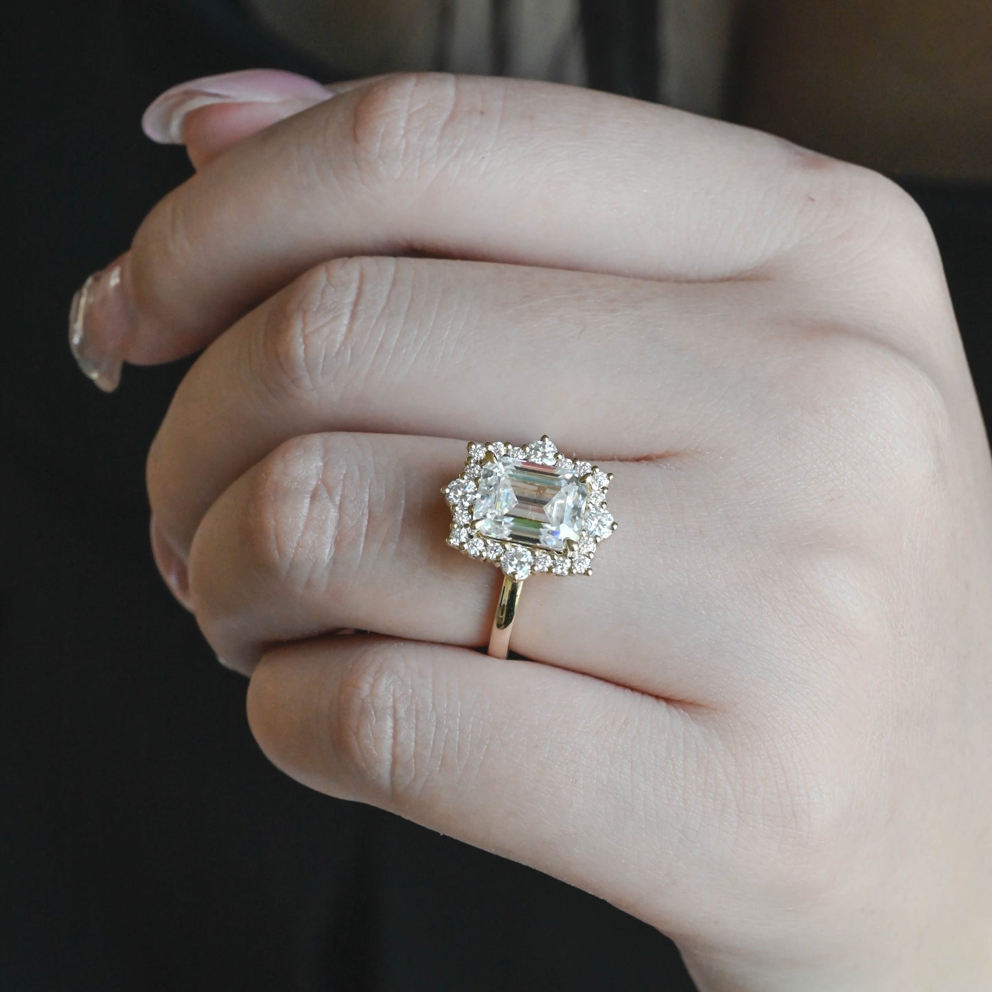 CausYou emerald cut diamond engagement ring CausYou Solid Gold D/VS1 Halo Emerald Cut Lab Grown Diamond Engagement Ring, Promise Ring for Her