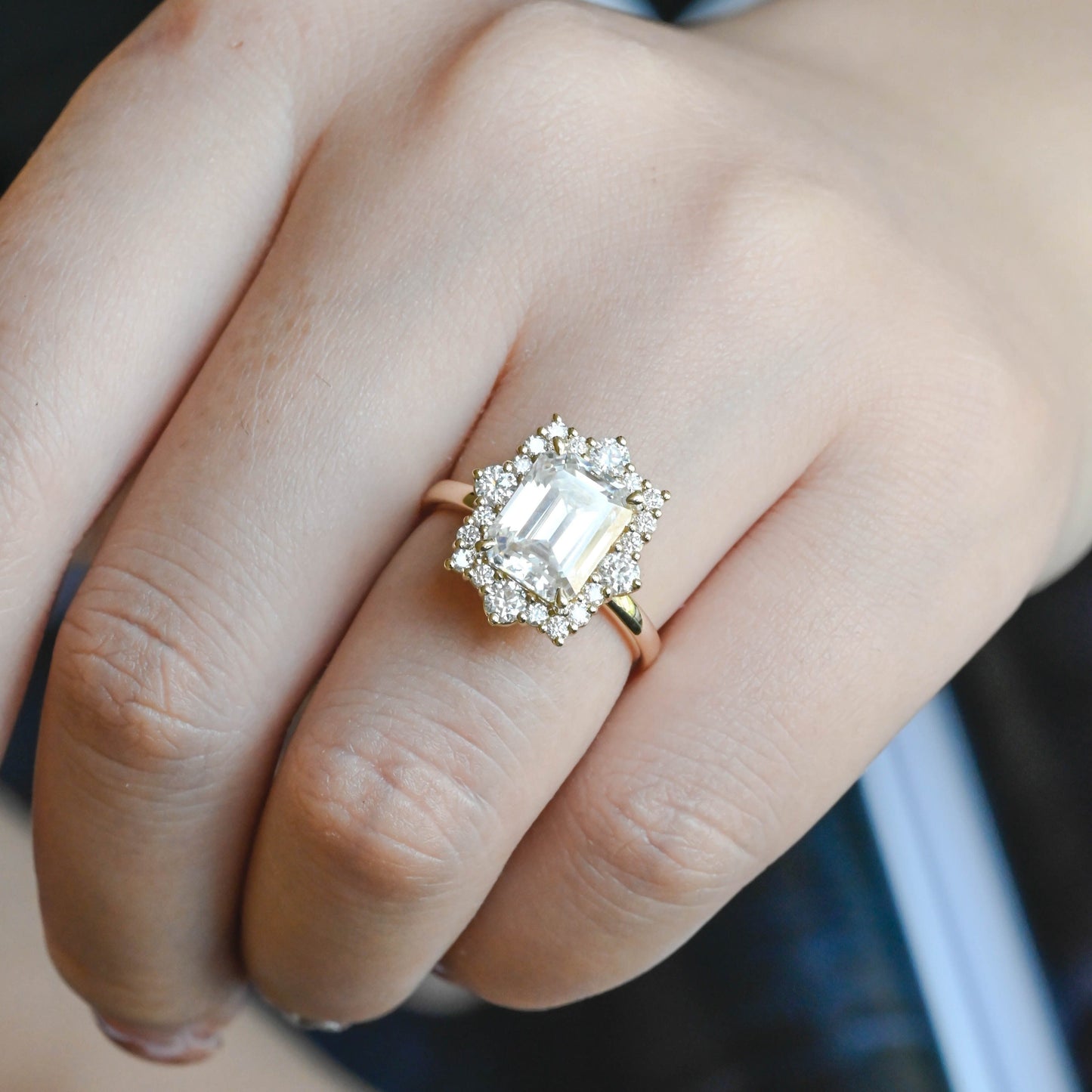 CausYou emerald cut diamond engagement ring CausYou Solid Gold D/VS1 Halo Emerald Cut Lab Grown Diamond Engagement Ring, Promise Ring for Her
