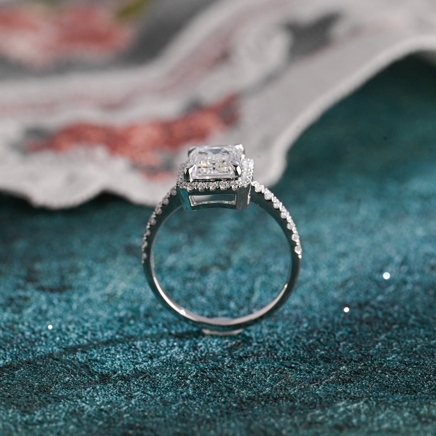 CausYou emerald cut diamond engagement ring CausYou Solid Gold D/VS1 Low Setting Halo Pave Emerald Cut Lab Grown Diamond Engagement Ring