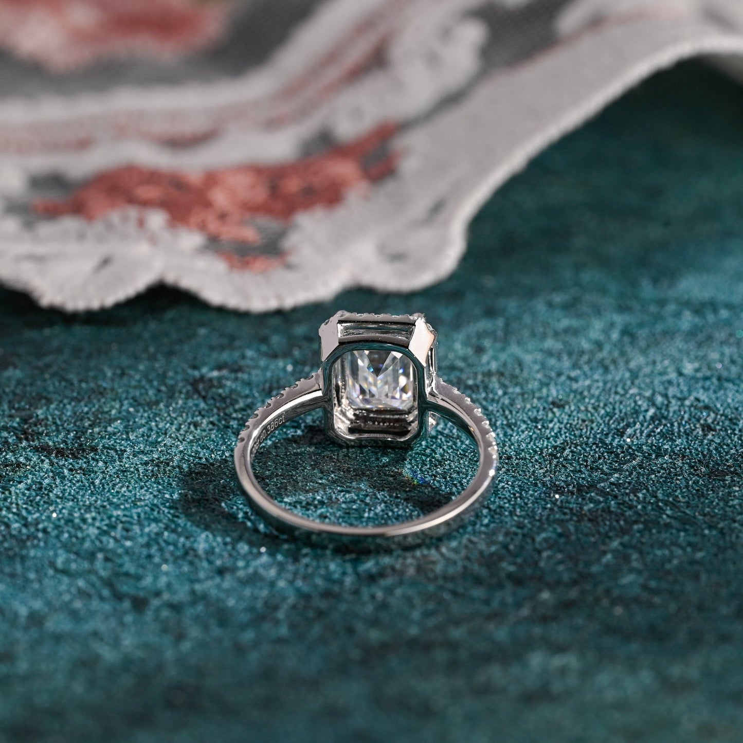 CausYou emerald cut diamond engagement ring CausYou Solid Gold D/VS1 Low Setting Halo Pave Emerald Cut Lab Grown Diamond Engagement Ring