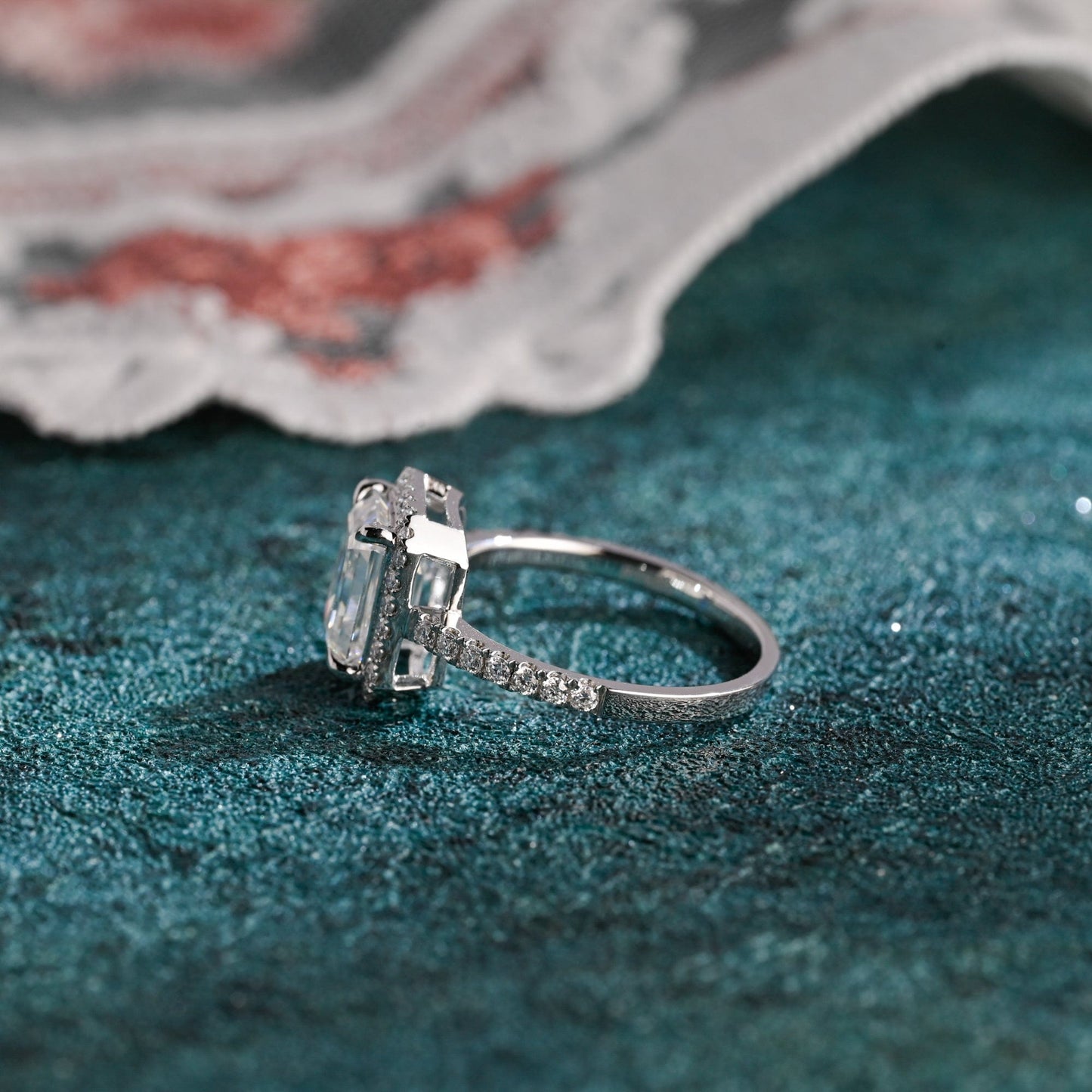 CausYou emerald cut diamond engagement ring CausYou Solid Gold D/VS1 Low Setting Halo Pave Emerald Cut Lab Grown Diamond Engagement Ring