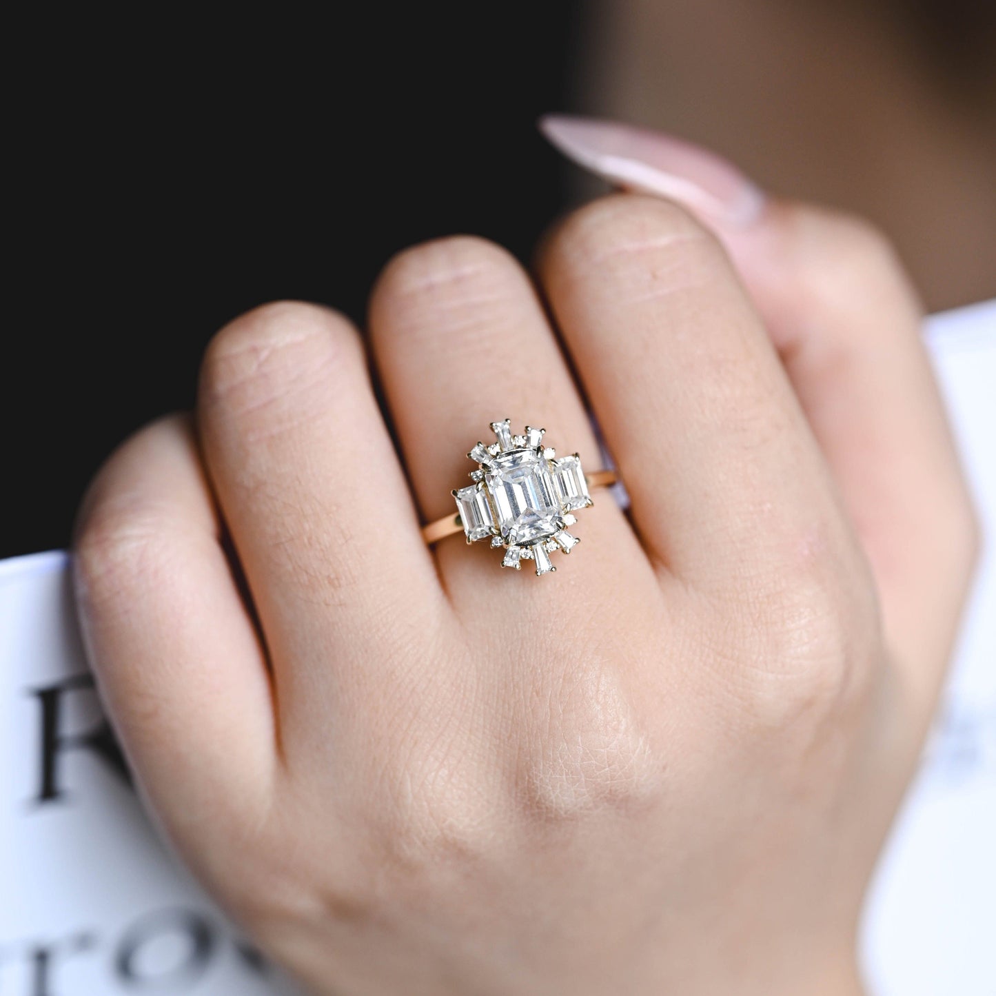 CausYou emerald cut diamond engagement ring CausYou Solid Gold D/VS1 Starburst Emerald Cut Lab Grown Diamond Ring, Unique Engagement Ring, Wedding Ring