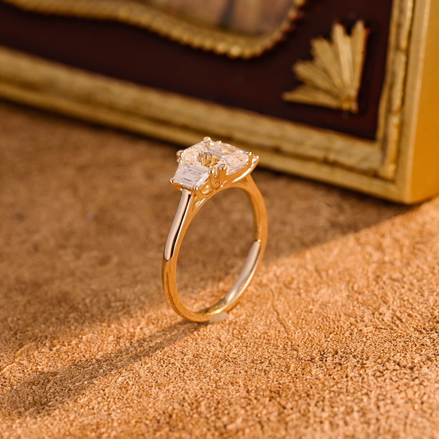 CausYou emerald cut diamond engagement ring CausYou Solid Gold D/VS1 Three Stone Emerald Cut Lab Grown Diamond Engagement Ring, Trapezoid Accents Wedding Ring