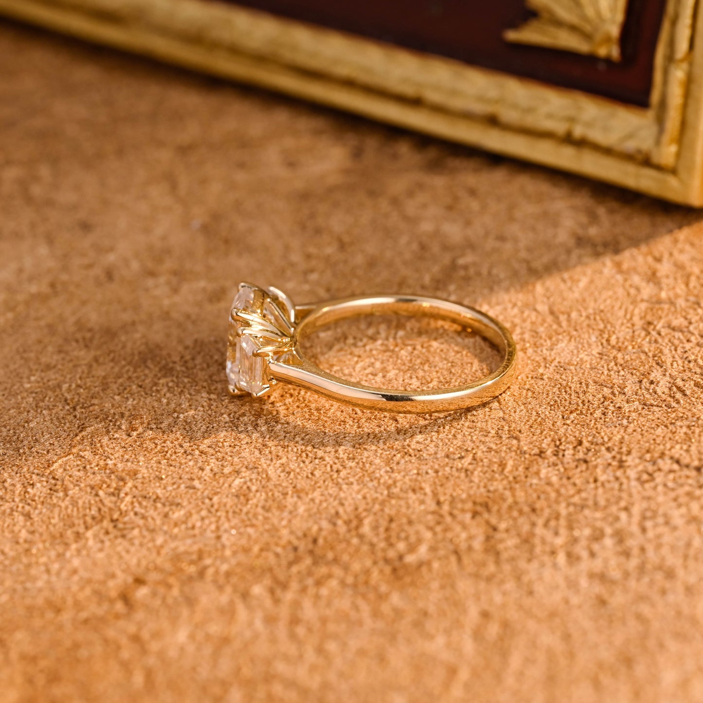 CausYou emerald cut diamond engagement ring CausYou Solid Gold D/VS1 Three Stone Emerald Cut Lab Grown Diamond Engagement Ring, Trapezoid Accents Wedding Ring