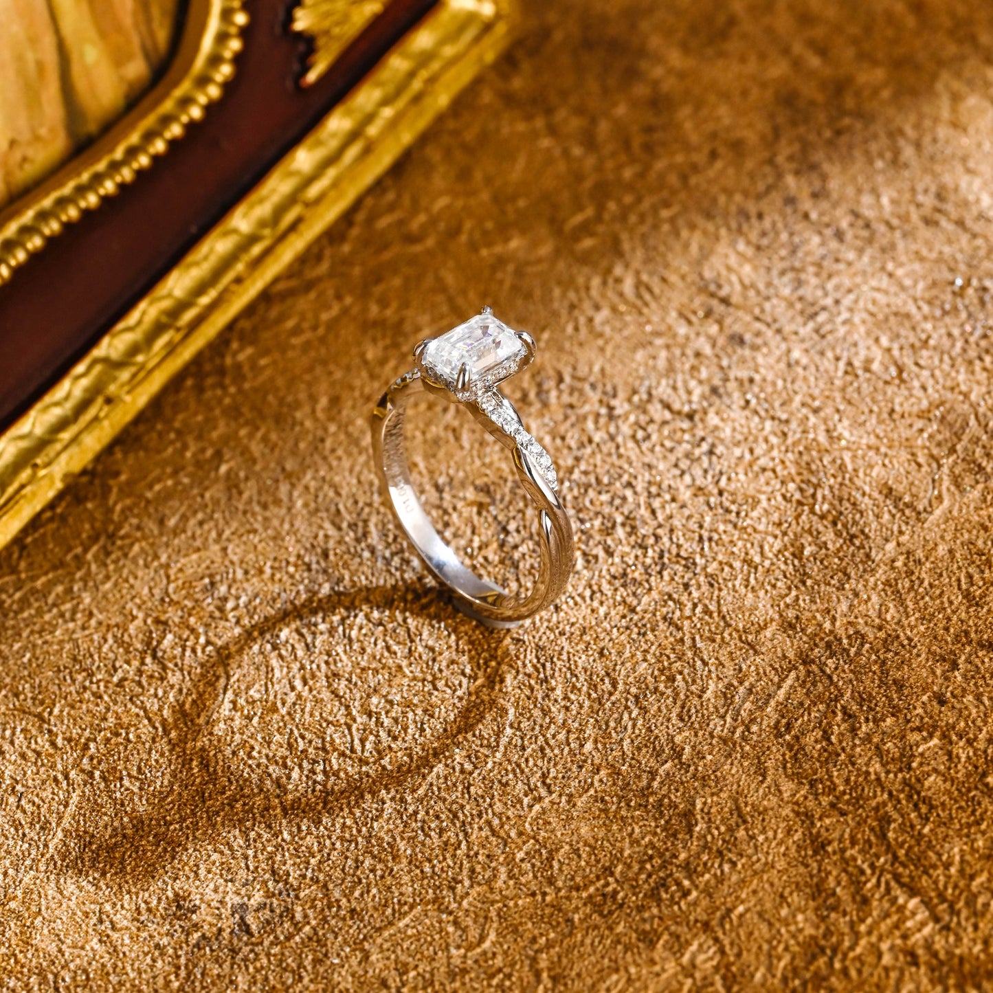 CausYou emerald cut diamond engagement ring CausYou Solid Gold D/VS1 Twist Band Emerald Cut Lab Grown Diamond Engagement Ring, Hidden Halo Wedding Ring
