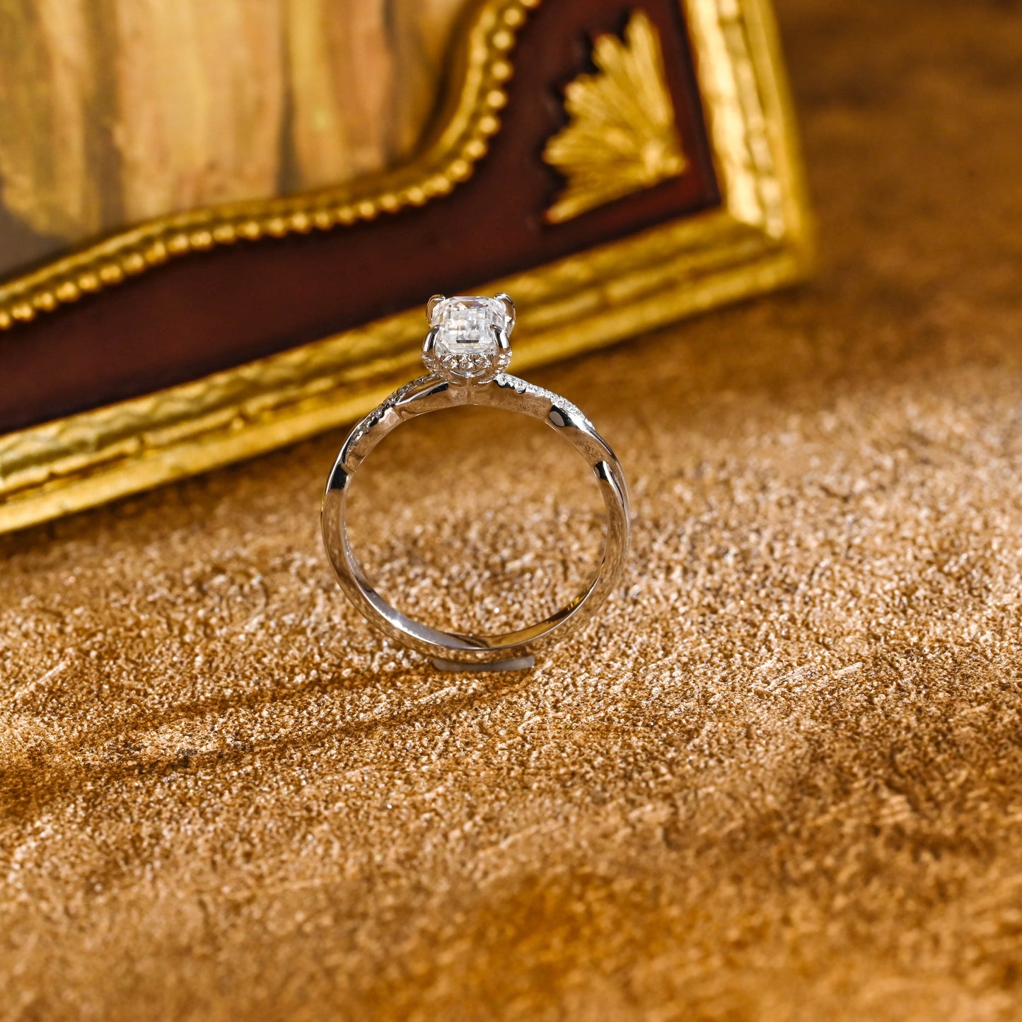 CausYou emerald cut diamond engagement ring CausYou Solid Gold D/VS1 Twist Band Emerald Cut Lab Grown Diamond Engagement Ring, Hidden Halo Wedding Ring