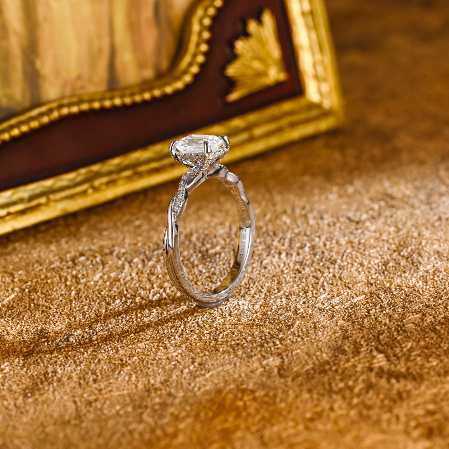 CausYou emerald cut diamond engagement ring CausYou Solid Gold D/VS1 Twist Band Emerald Cut Lab Grown Diamond Engagement Ring, Hidden Halo Wedding Ring