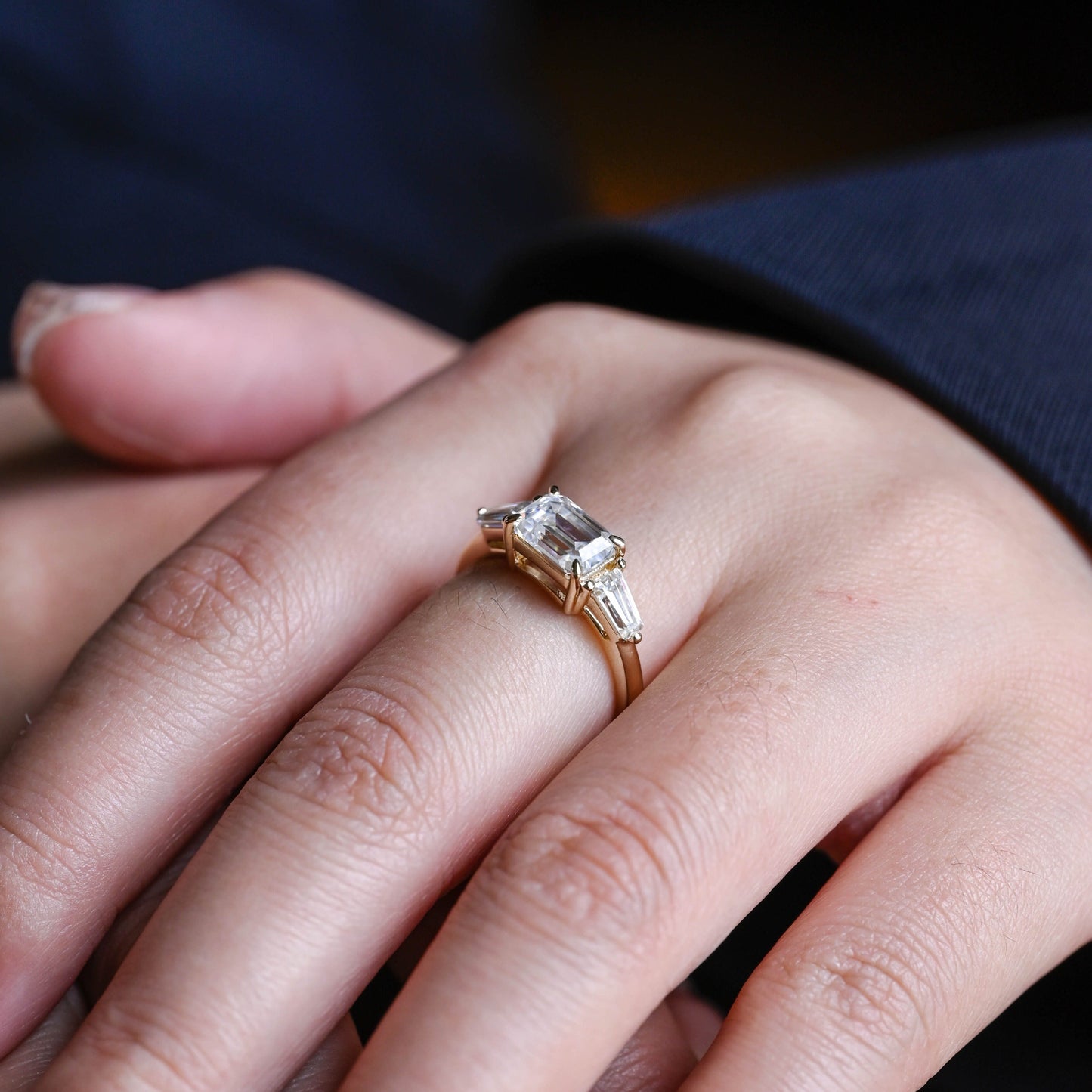 CausYou emerald cut diamond engagement ring Solid Gold D/VS1 Emerald Cut Lab Grown Diamond Engagement Ring, Three Stone Promise Ring
