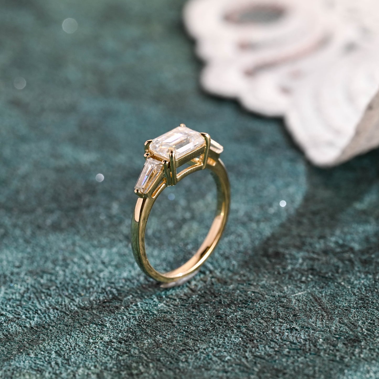 CausYou emerald cut diamond engagement ring Solid Gold D/VS1 Emerald Cut Lab Grown Diamond Engagement Ring, Three Stone Promise Ring