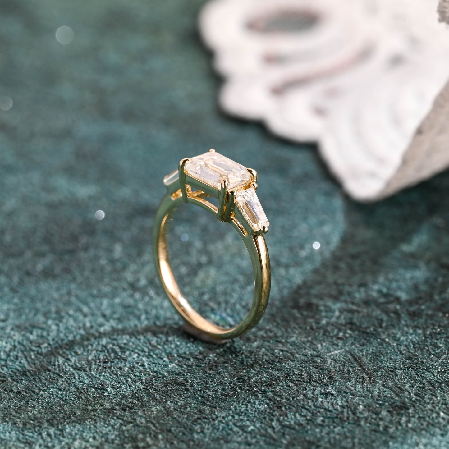 CausYou emerald cut diamond engagement ring Solid Gold D/VS1 Emerald Cut Lab Grown Diamond Engagement Ring, Three Stone Promise Ring