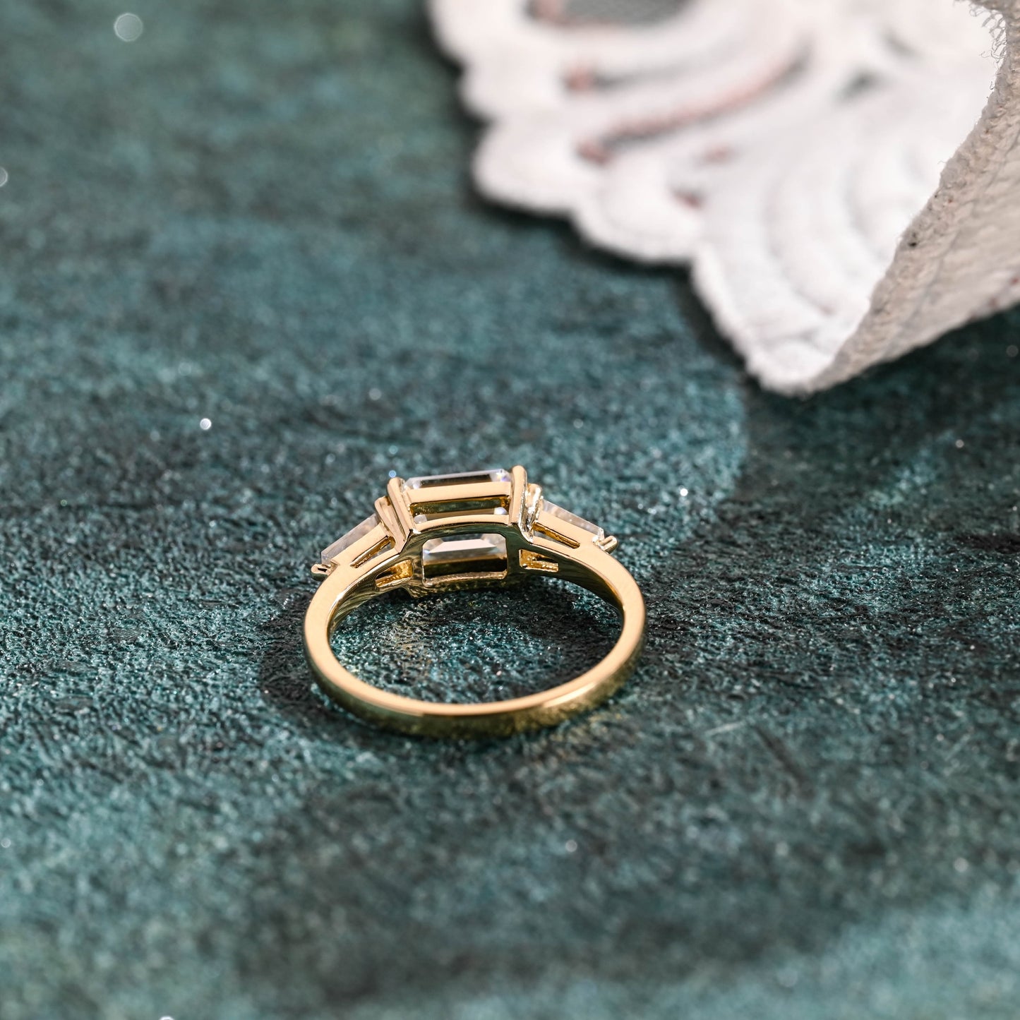 CausYou emerald cut diamond engagement ring Solid Gold D/VS1 Emerald Cut Lab Grown Diamond Engagement Ring, Three Stone Promise Ring