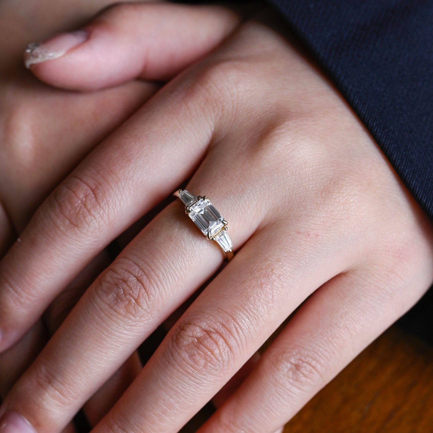 CausYou emerald cut diamond engagement ring Solid Gold D/VS1 Emerald Cut Lab Grown Diamond Engagement Ring, Three Stone Promise Ring