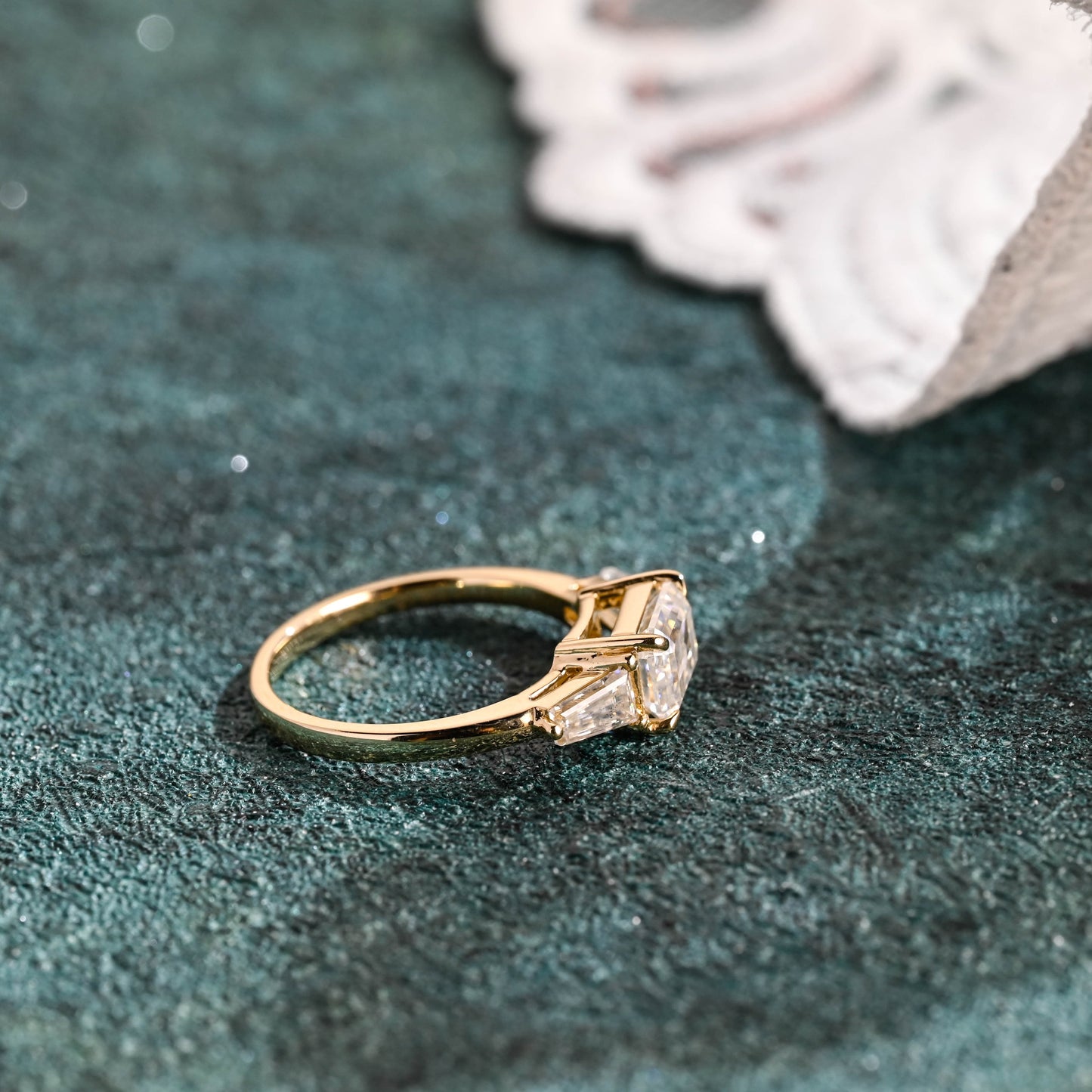 CausYou emerald cut diamond engagement ring Solid Gold D/VS1 Emerald Cut Lab Grown Diamond Engagement Ring, Three Stone Promise Ring