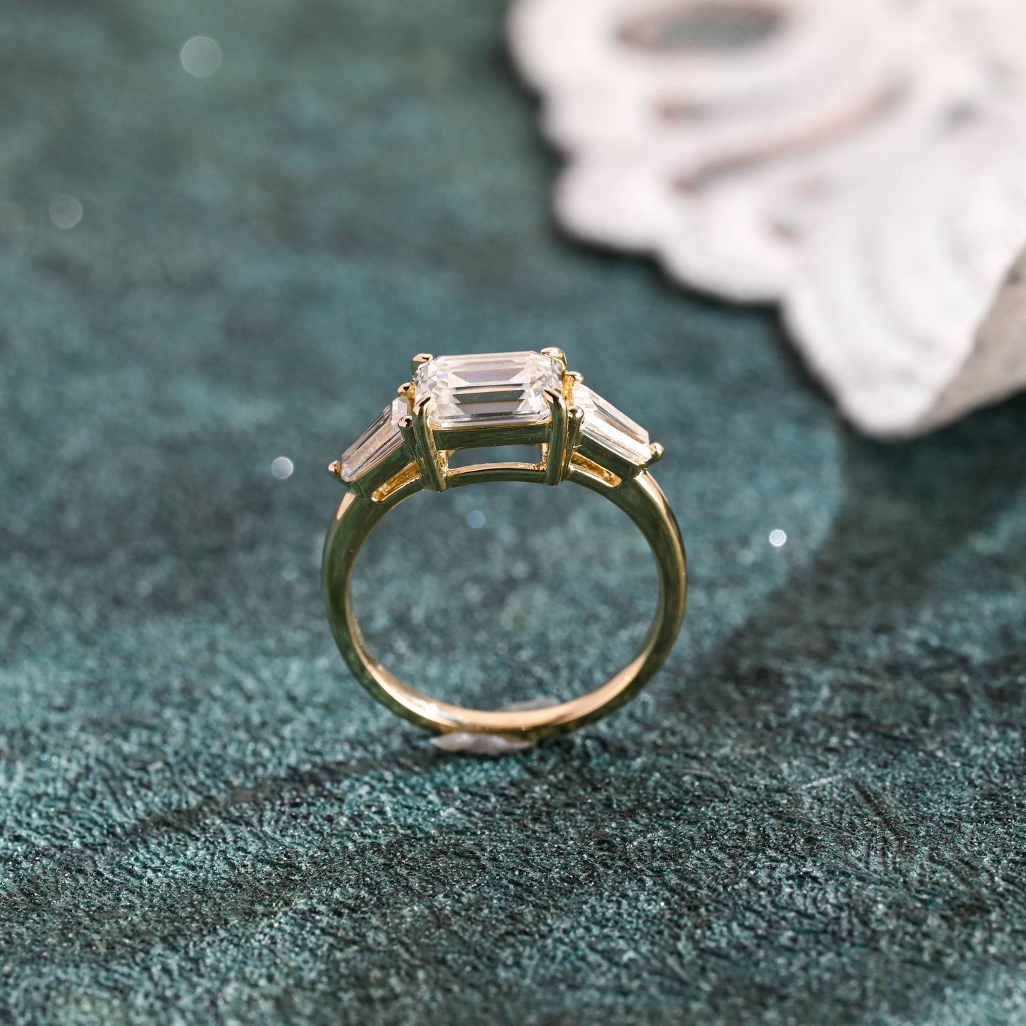 CausYou emerald cut diamond engagement ring Solid Gold D/VS1 Emerald Cut Lab Grown Diamond Engagement Ring, Three Stone Promise Ring