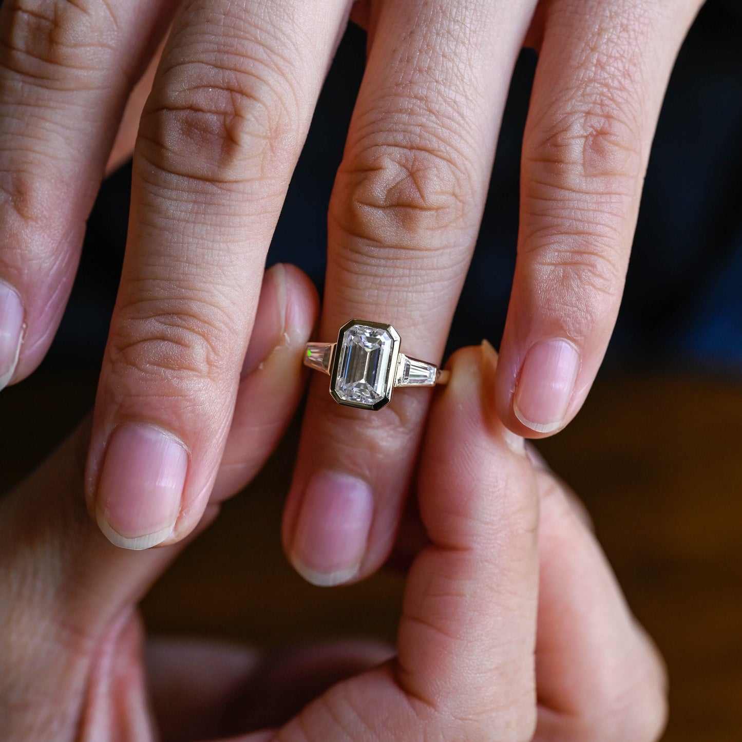 CausYou emerald cut diamond engagement ring Solid Gold D/VS1 Emerald Cut Lab Grown Diamond Engagement Ring, Three Stone Promise Ring, Gift for Woman