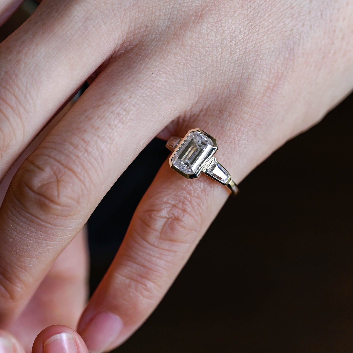 CausYou emerald cut diamond engagement ring Solid Gold D/VS1 Emerald Cut Lab Grown Diamond Engagement Ring, Three Stone Promise Ring, Gift for Woman