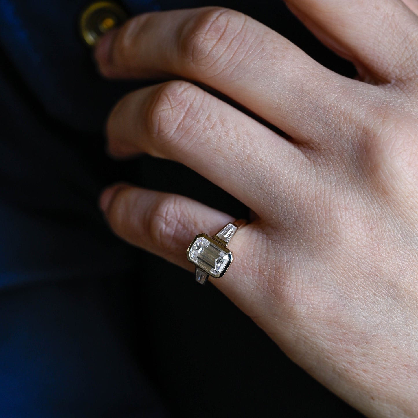 CausYou emerald cut diamond engagement ring Solid Gold D/VS1 Emerald Cut Lab Grown Diamond Engagement Ring, Three Stone Promise Ring, Gift for Woman