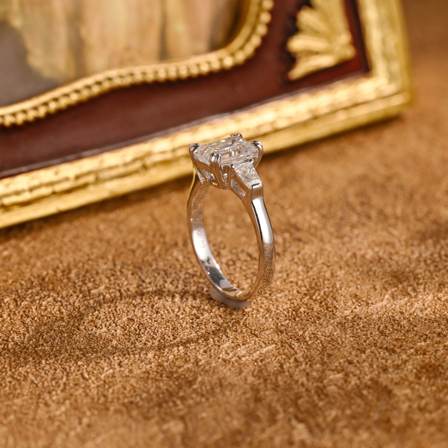 CausYou emerald cut diamond engagement ring Solid Gold D/VS1 Lab Grown Emerald Cut Diamond Engagement Ring, Three Stone Promise Ring