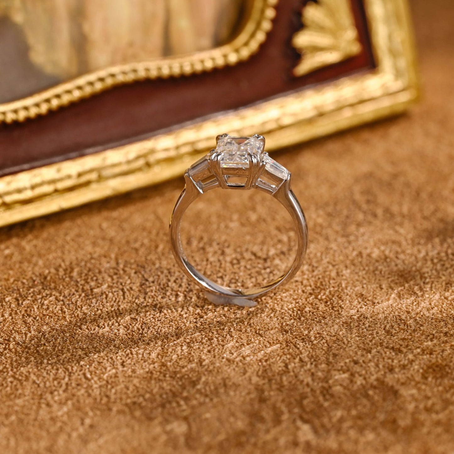 CausYou emerald cut diamond engagement ring Solid Gold D/VS1 Lab Grown Emerald Cut Diamond Engagement Ring, Three Stone Promise Ring