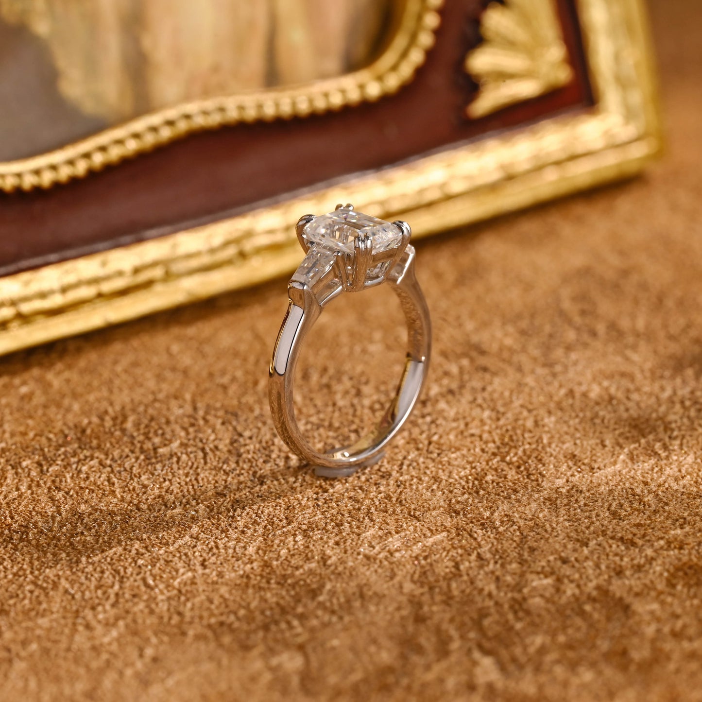 CausYou emerald cut diamond engagement ring Solid Gold D/VS1 Lab Grown Emerald Cut Diamond Engagement Ring, Three Stone Promise Ring
