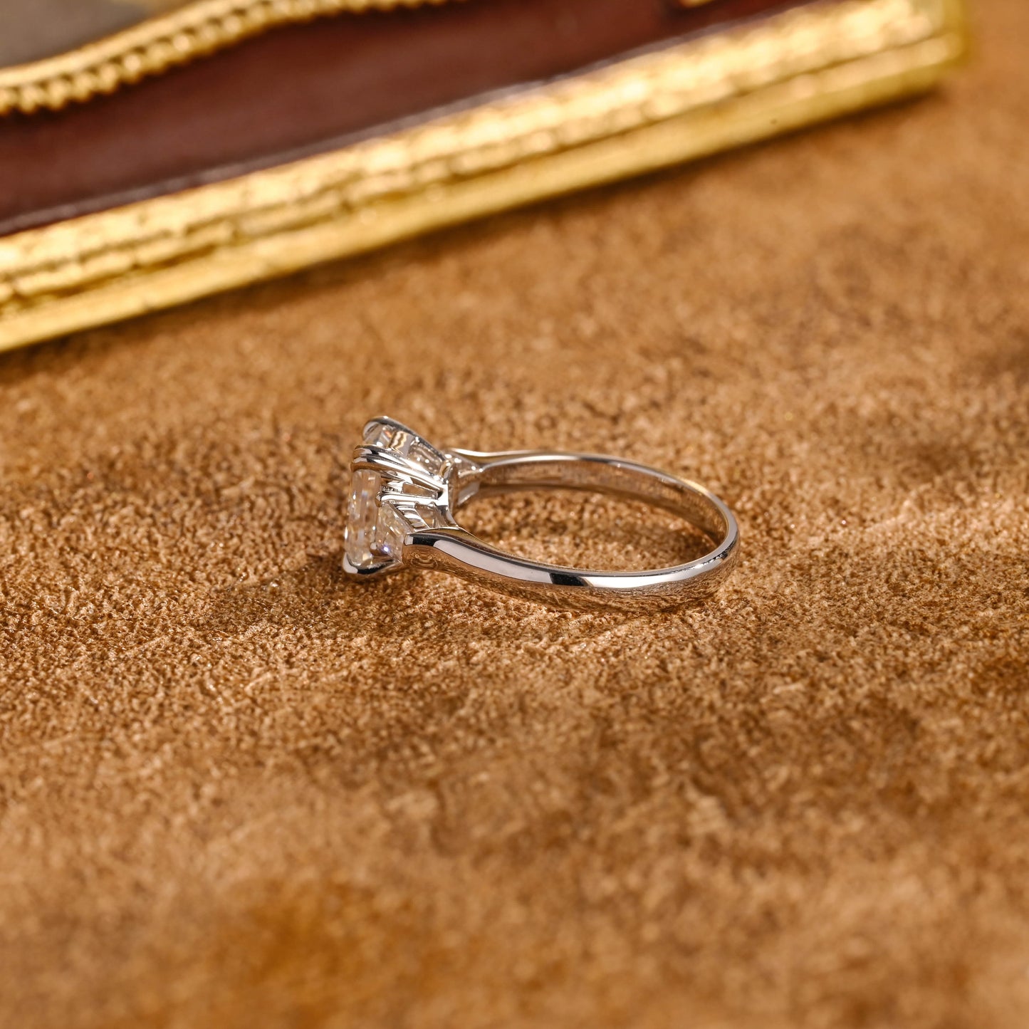 CausYou emerald cut diamond engagement ring Solid Gold D/VS1 Lab Grown Emerald Cut Diamond Engagement Ring, Three Stone Promise Ring