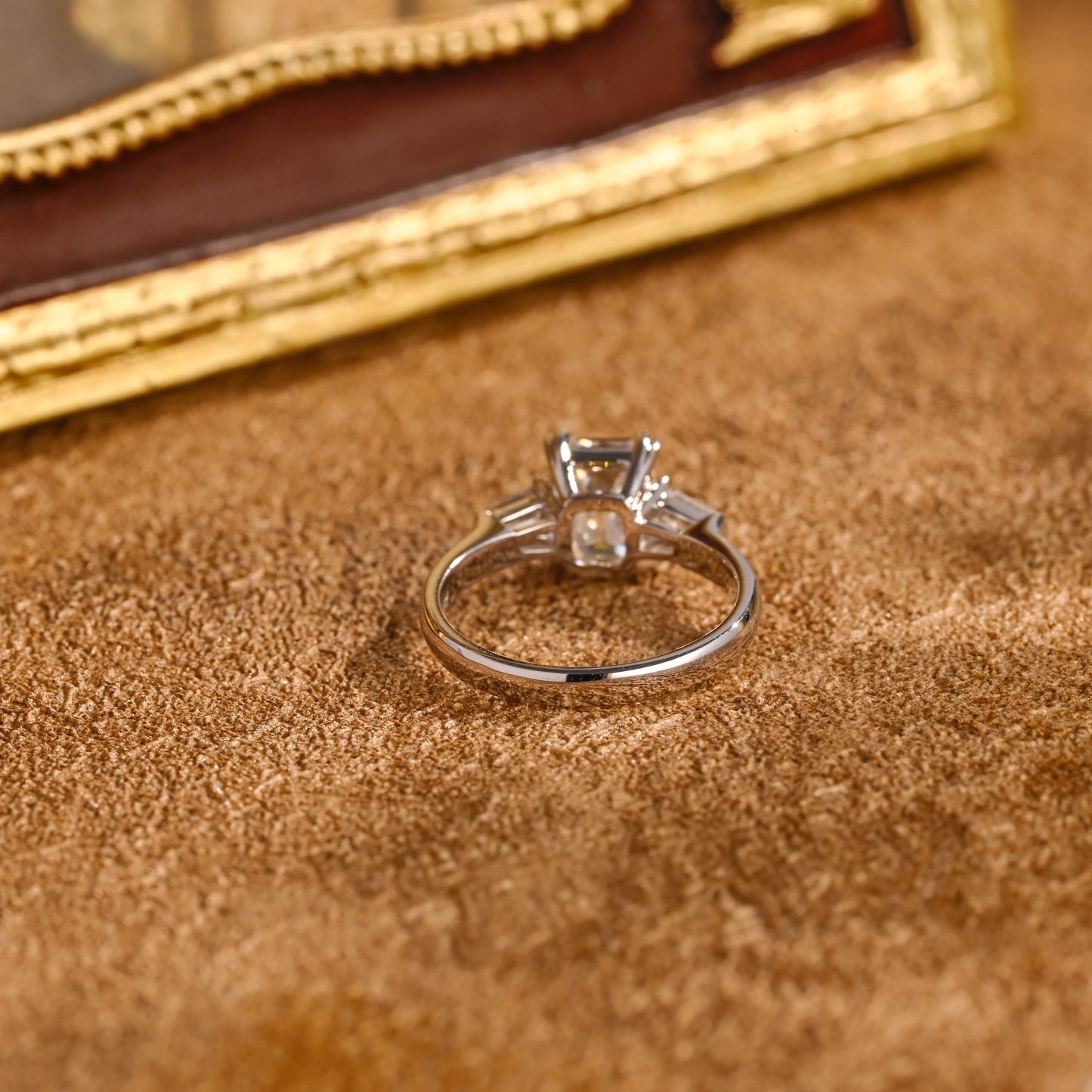 CausYou emerald cut diamond engagement ring Solid Gold D/VS1 Lab Grown Emerald Cut Diamond Engagement Ring, Three Stone Promise Ring