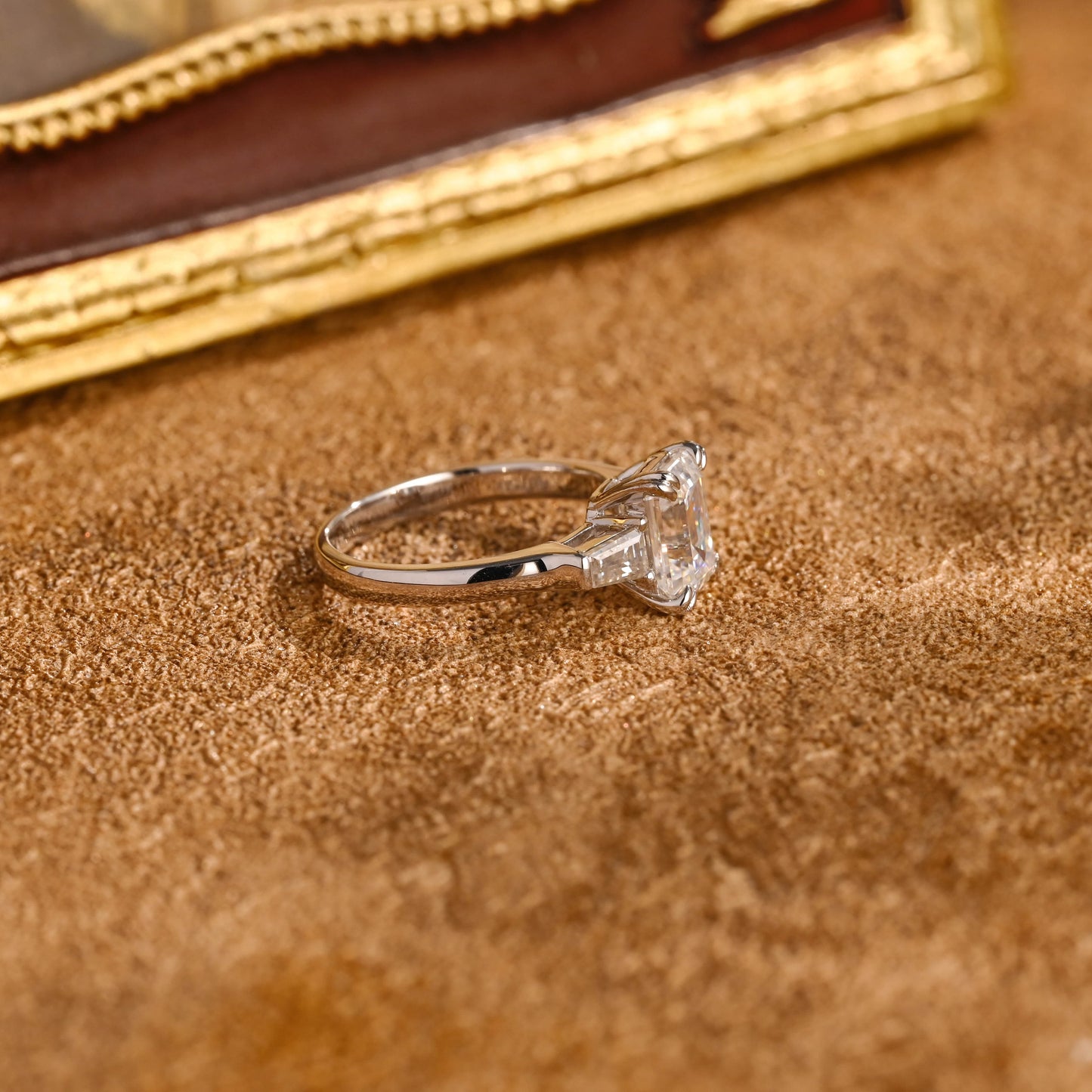 CausYou emerald cut diamond engagement ring Solid Gold D/VS1 Lab Grown Emerald Cut Diamond Engagement Ring, Three Stone Promise Ring